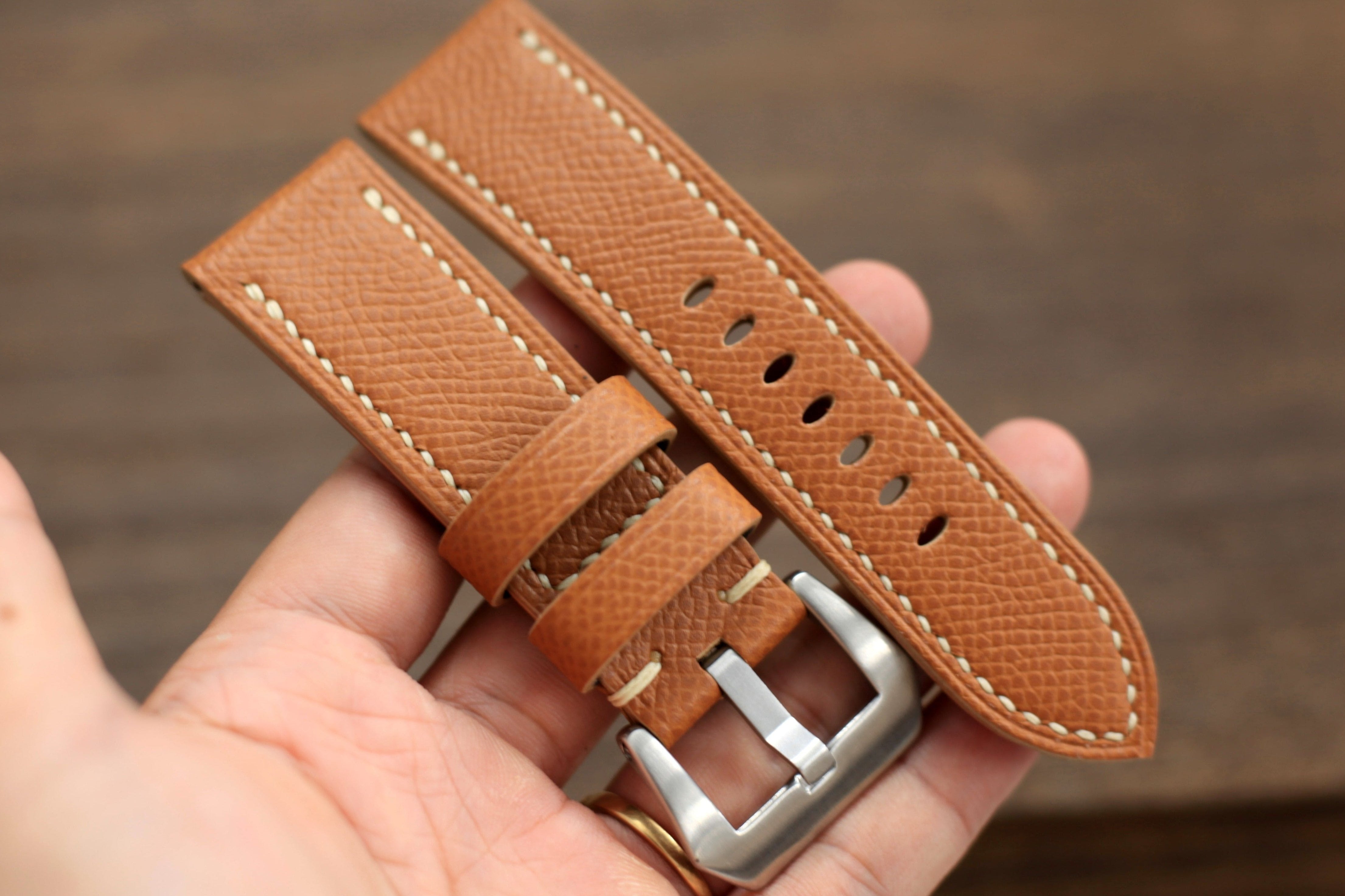 Panerai Watch Band Handmade, Epsom Gold Brown Leather