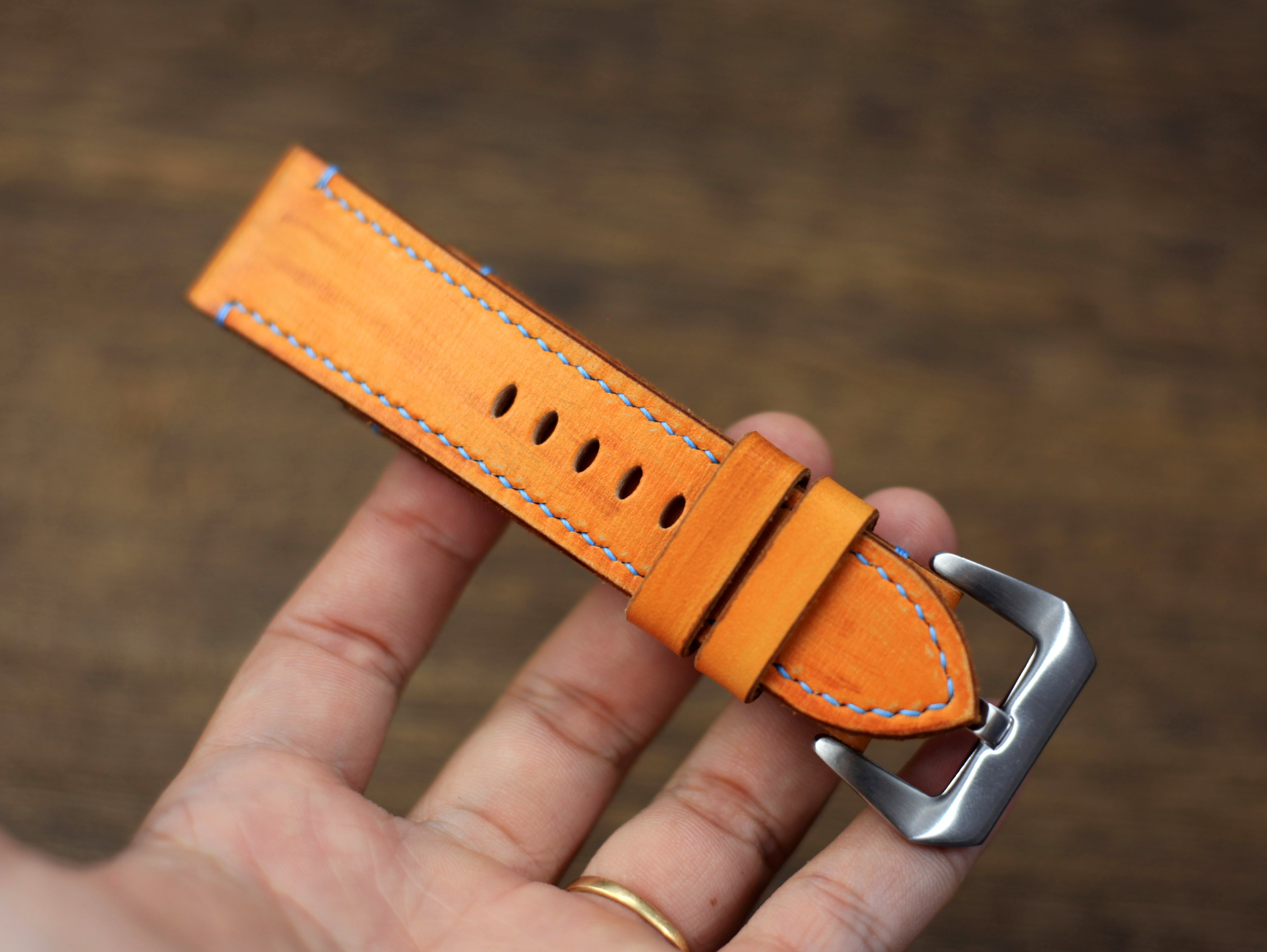 PANERAI WATCH BAND HANDMADE, VEGTAN TAN LEATHER.