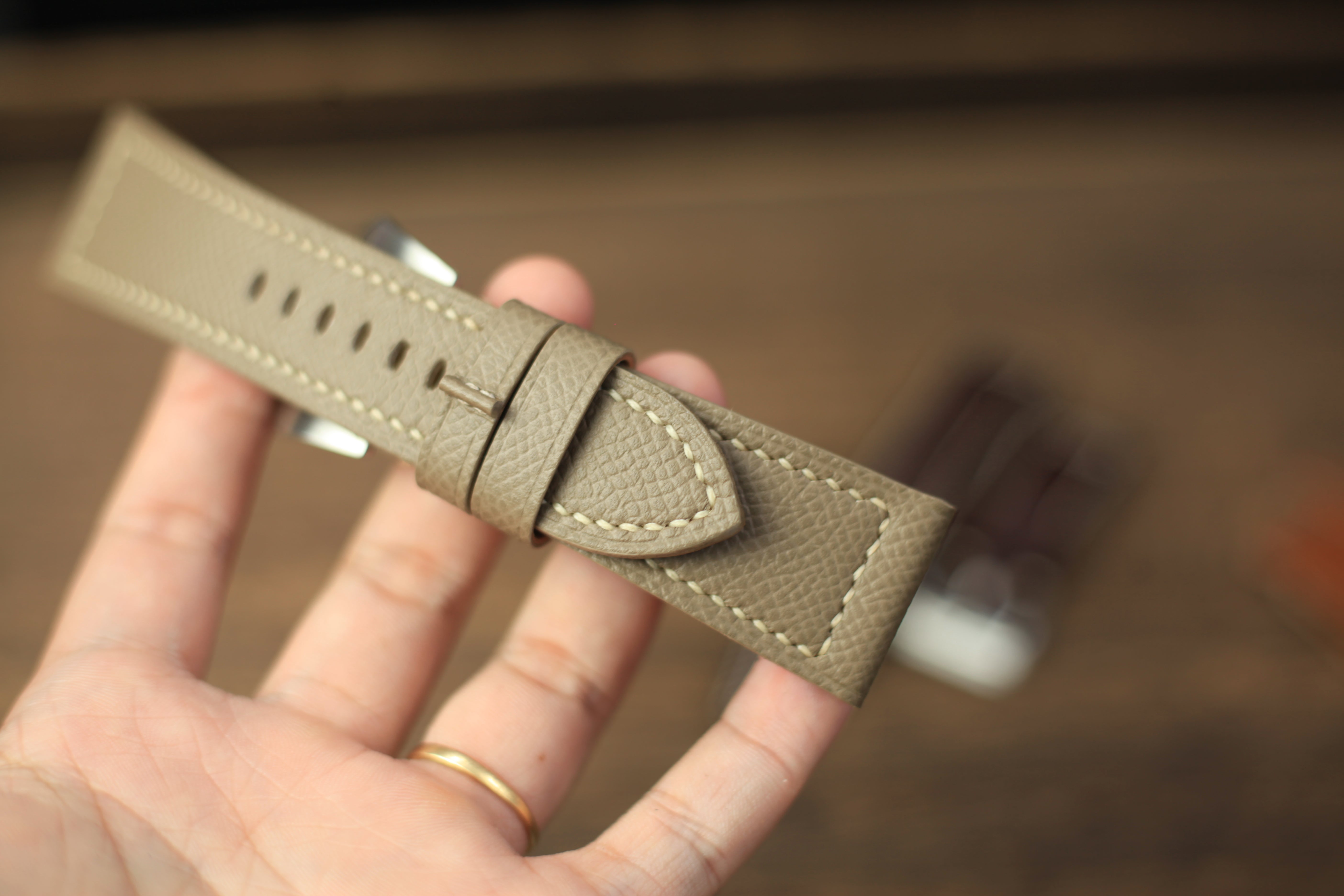 PANERAI WATCH BAND HANDMADE, EPSOM ETOUPE LEATHER.