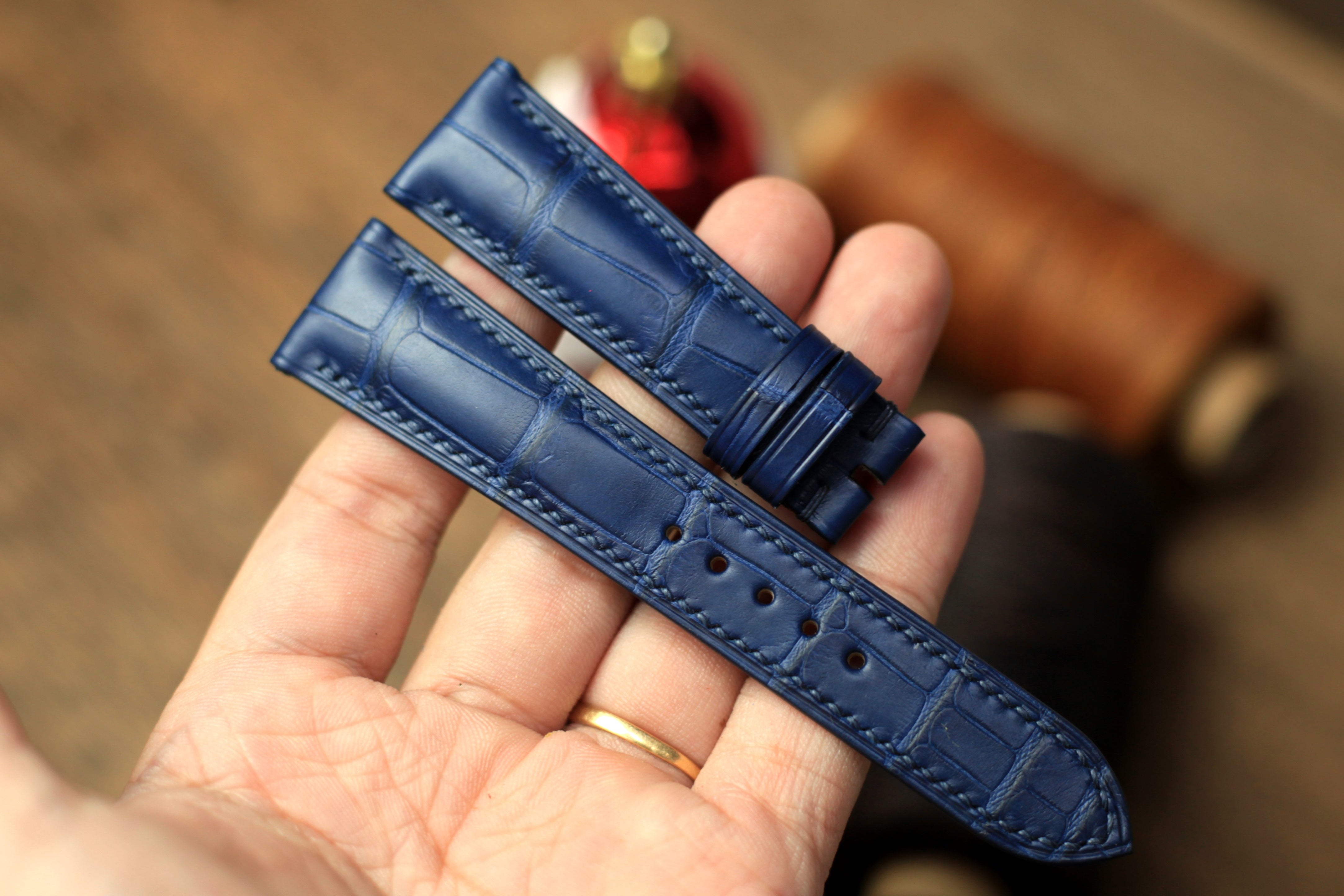 Genuine Blue Alligator Leather, Handmade Watch Strap