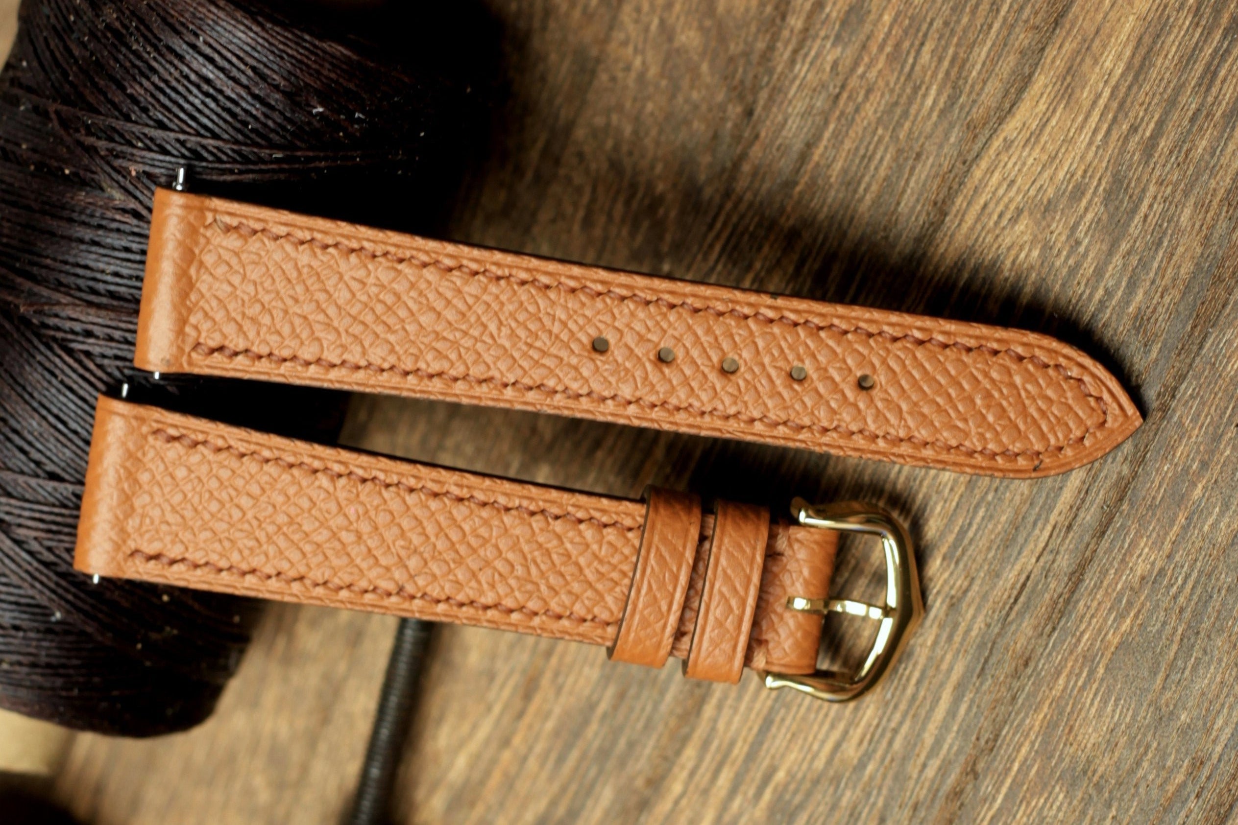 Gold Brown Epsom Leather Cartier Watch Strap
