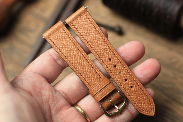 CARTIER WATCH STRAP, GOLD BROWN EPSOM LEATHER WATCH BAND.