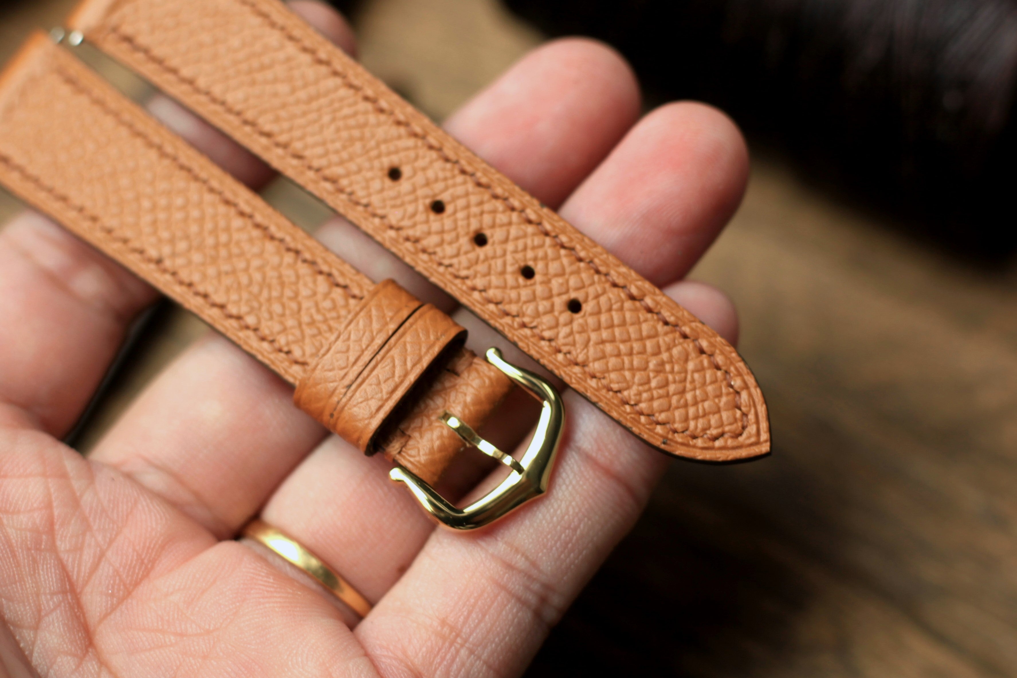 Gold Brown Epsom Leather Cartier Watch Strap