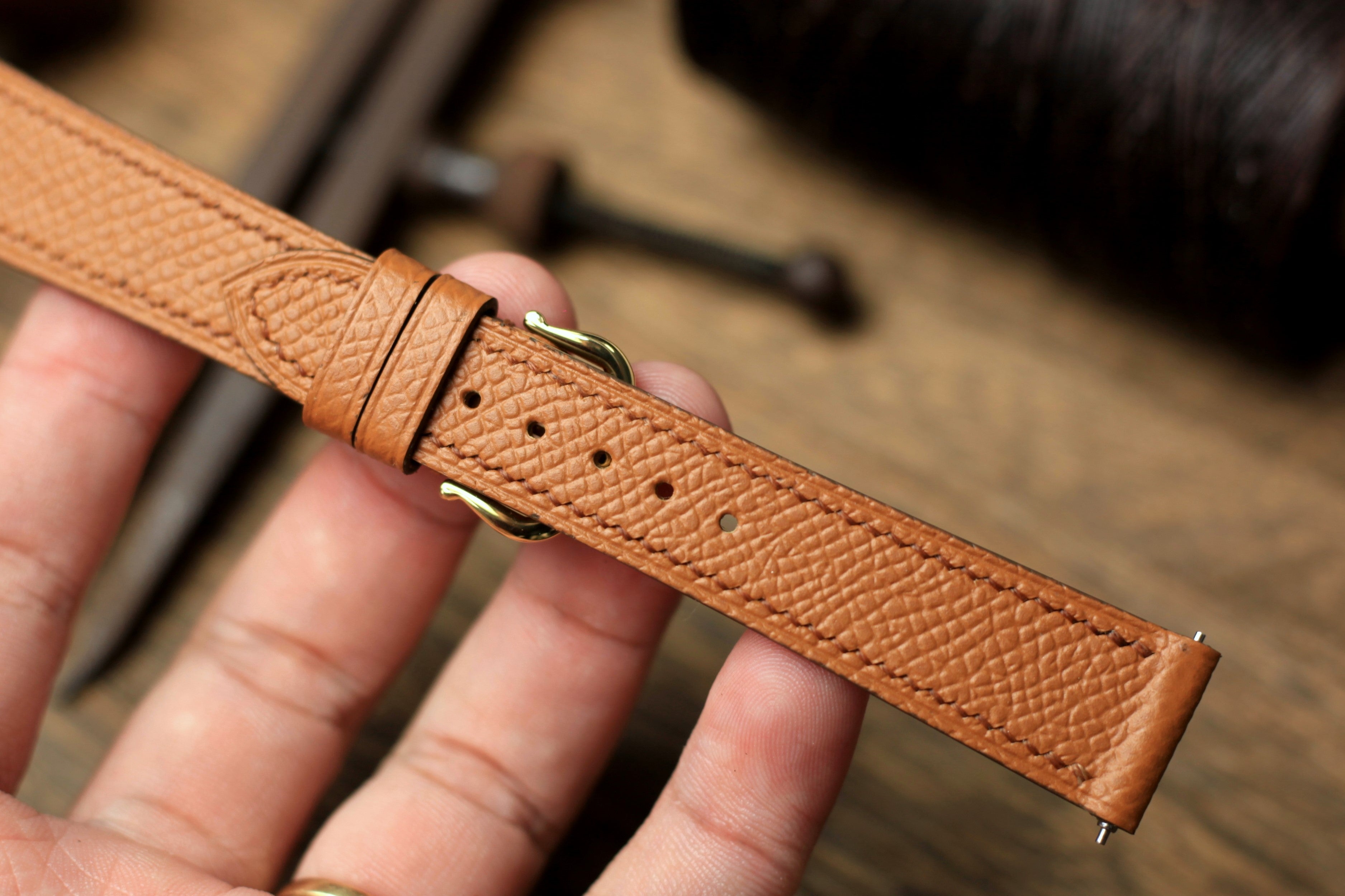Gold Brown Epsom Leather Cartier Watch Strap