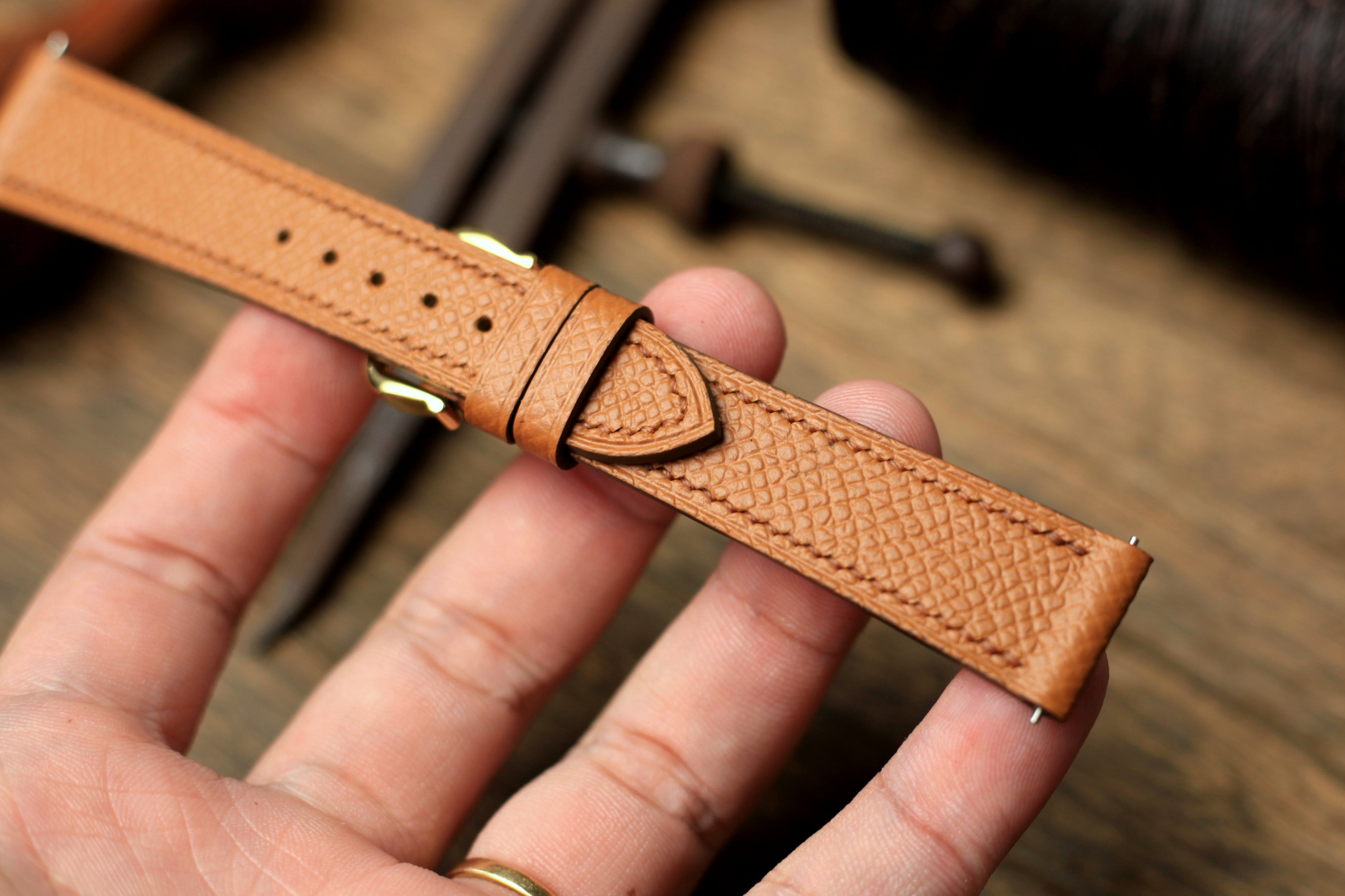 Gold Brown Epsom Leather Cartier Watch Strap