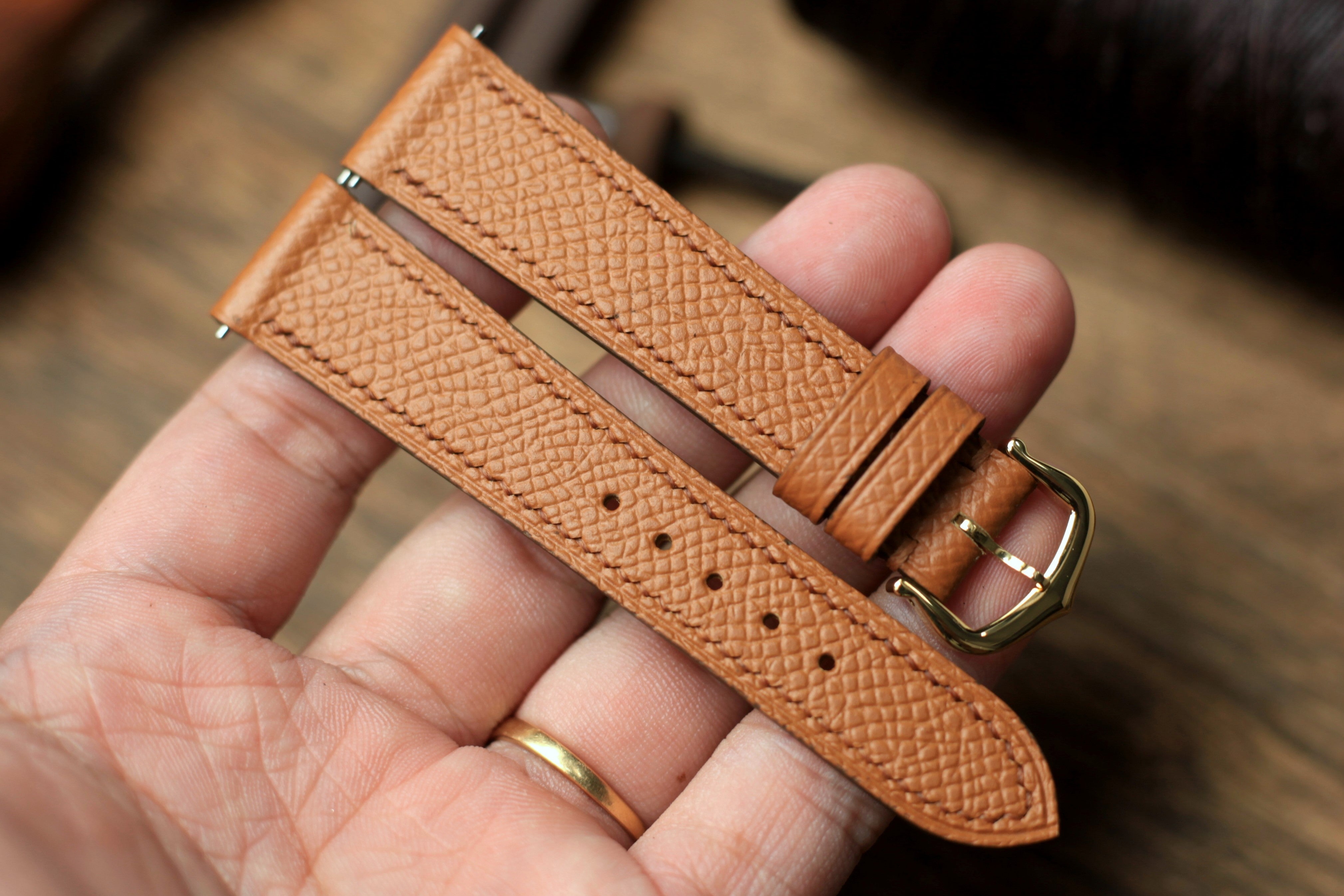 Gold Brown Epsom Leather Cartier Watch Strap