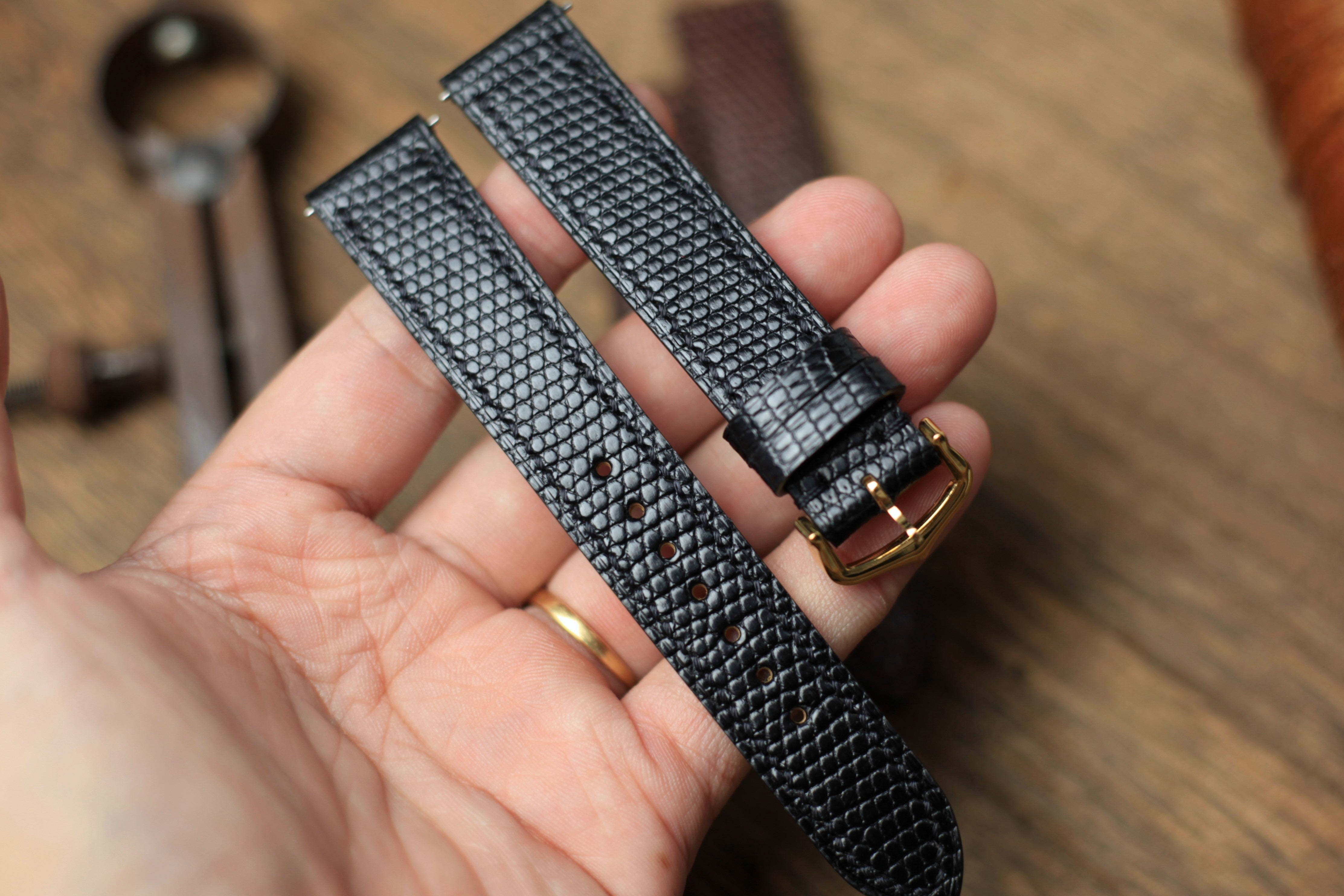 Black Lizard Leather Cartier Watch Strap