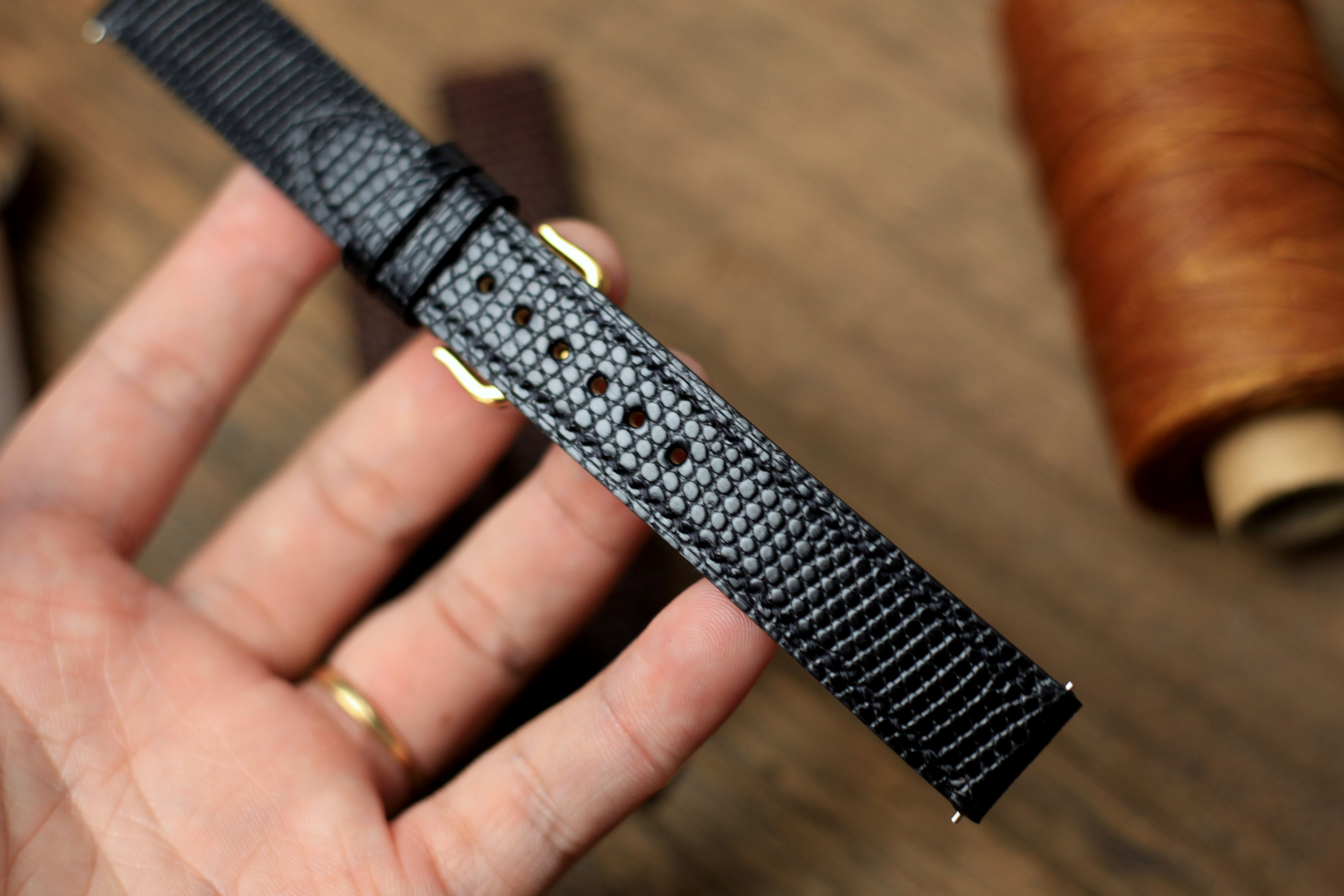 Black Lizard Leather Cartier Watch Strap