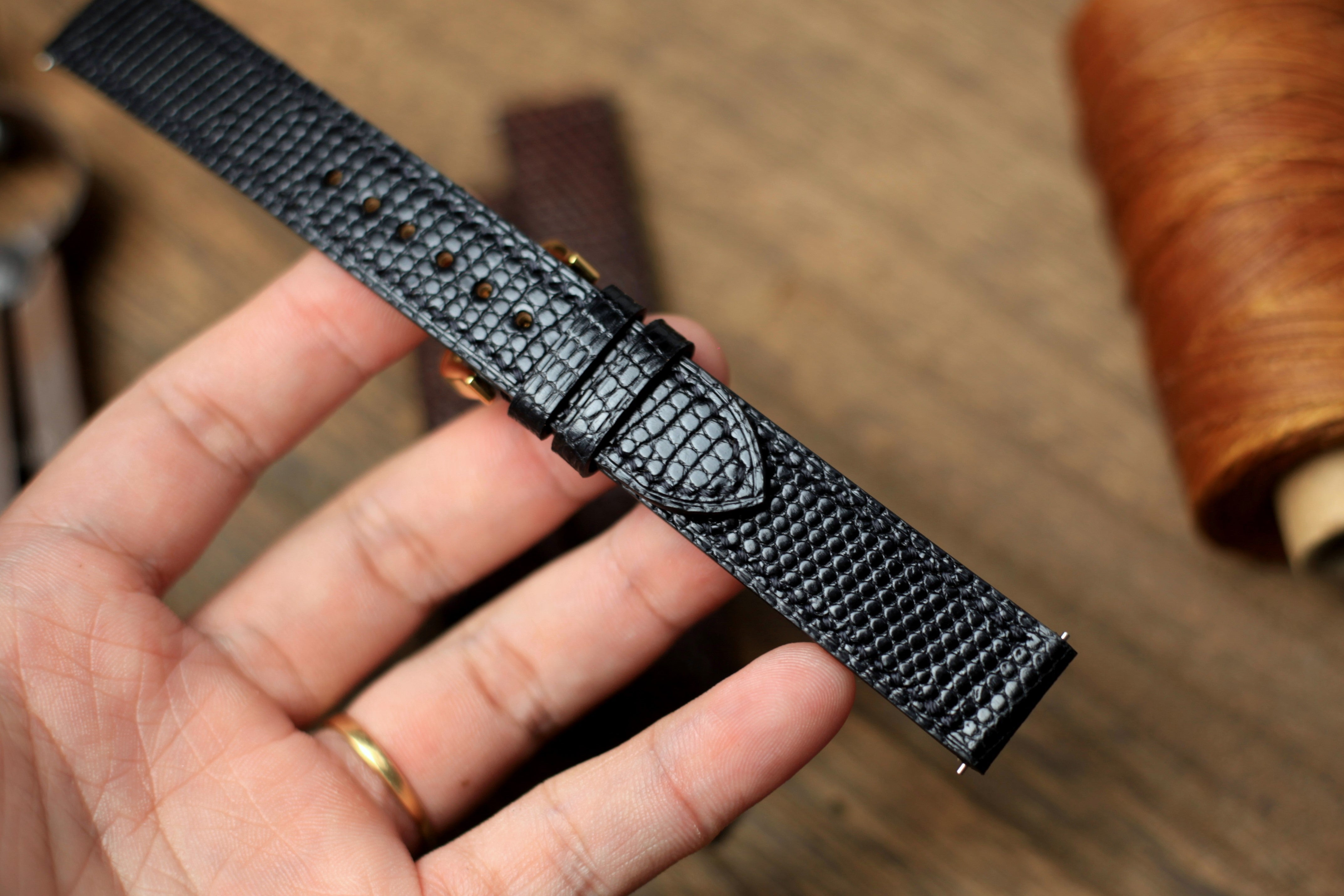Black Lizard Leather Cartier Watch Strap