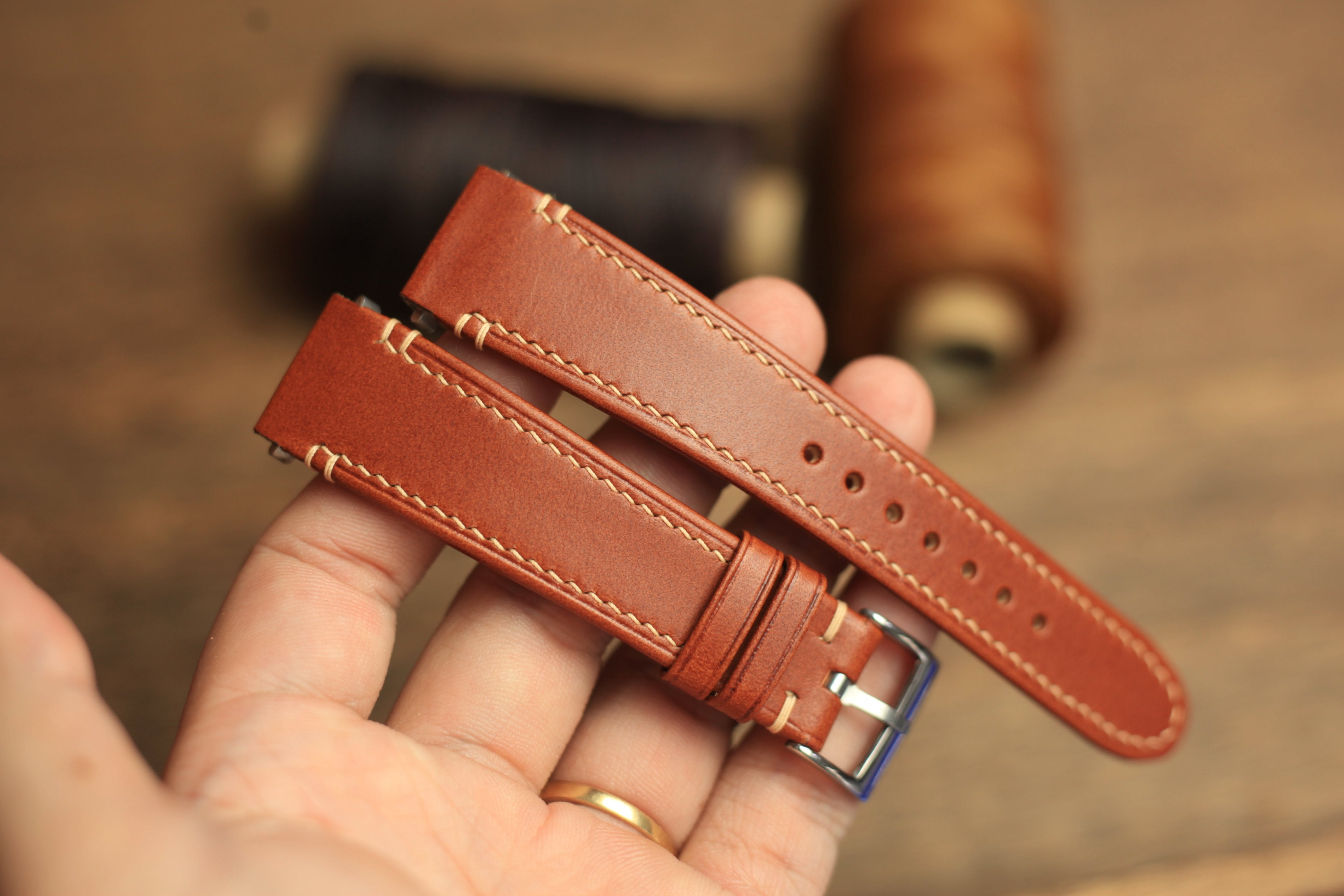 Cognac Buttero Leather Santos De Cartier Strap