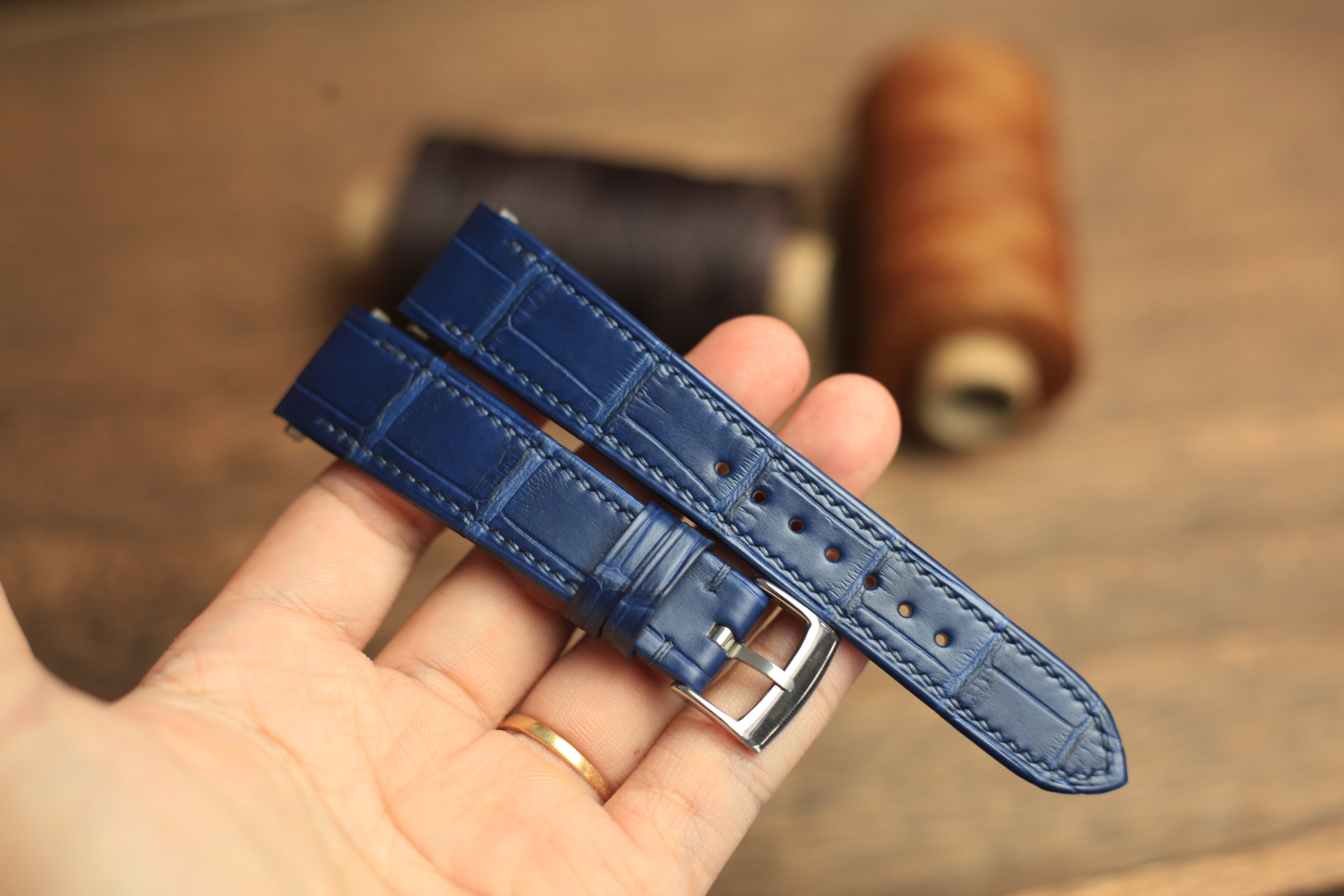 Blue Alligator Leather Santos De Cartier Watch Strap