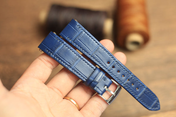 SANTOS DE CARTIER WATCH STRAP, BLUE ALLIGATOR BAND.