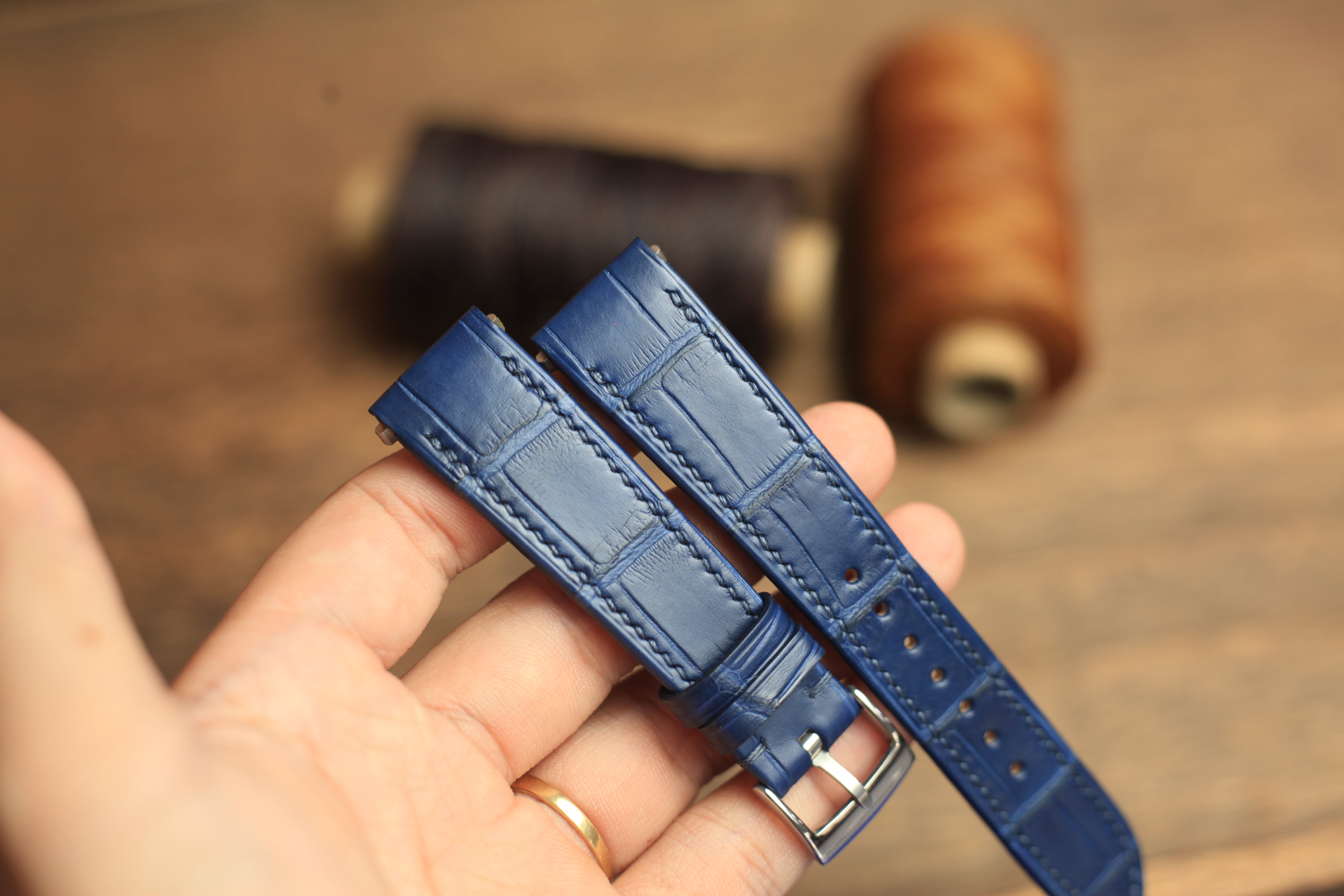Blue Alligator Leather Santos De Cartier Watch Strap