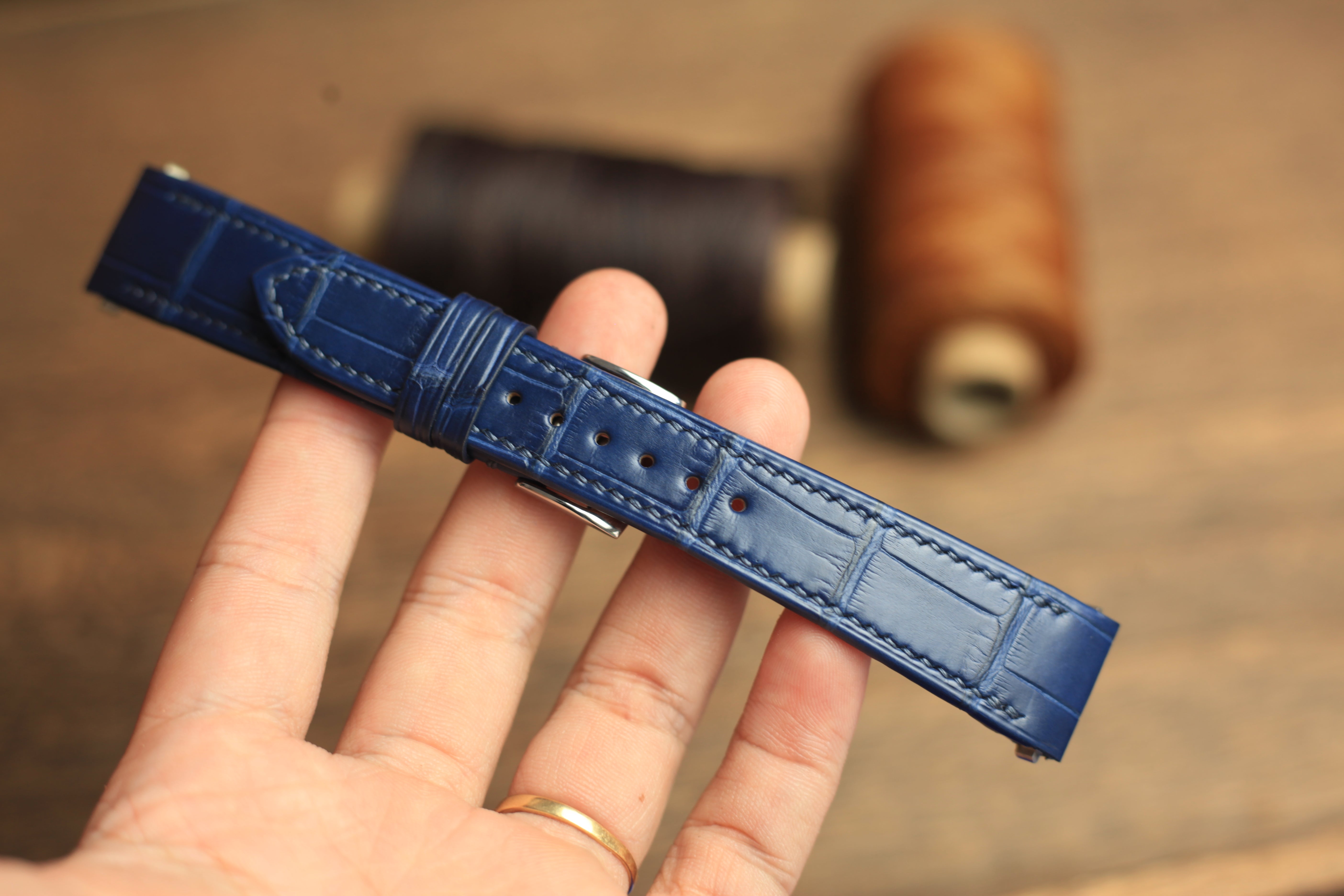 Blue Alligator Leather Santos De Cartier Watch Strap