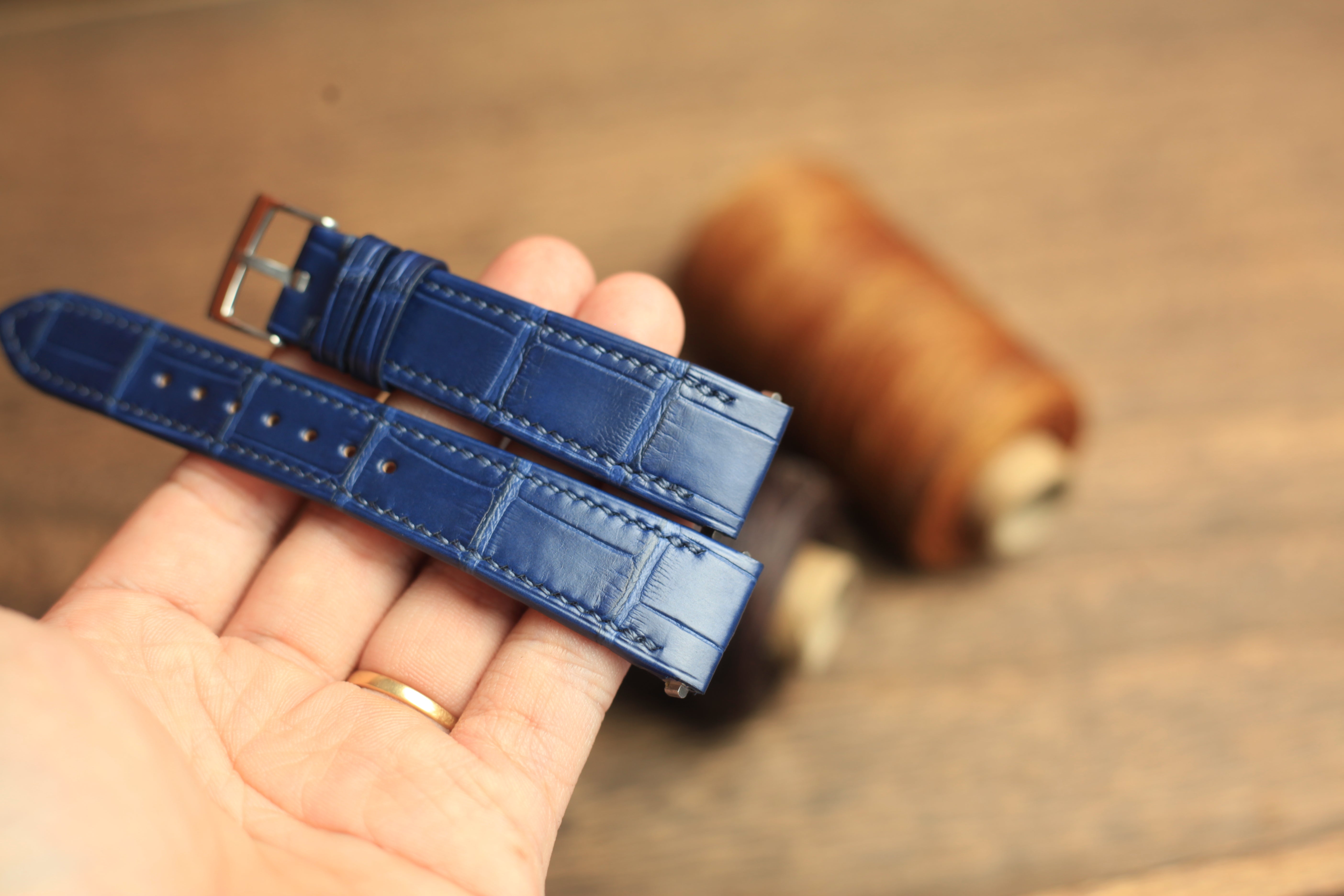 Blue Alligator Leather Santos De Cartier Watch Strap
