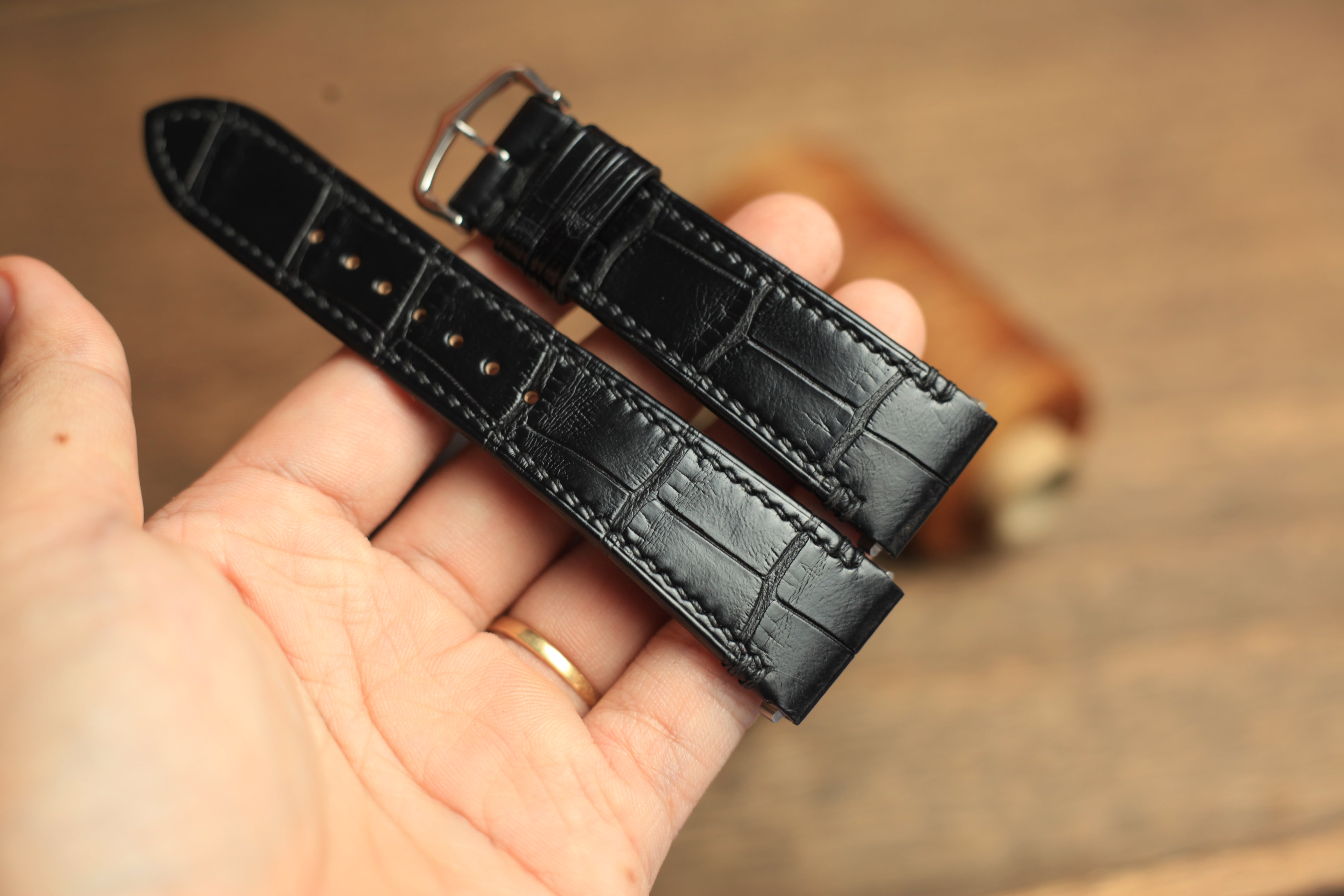 Black Alligator Leather Santos De Cartier Watch Strap