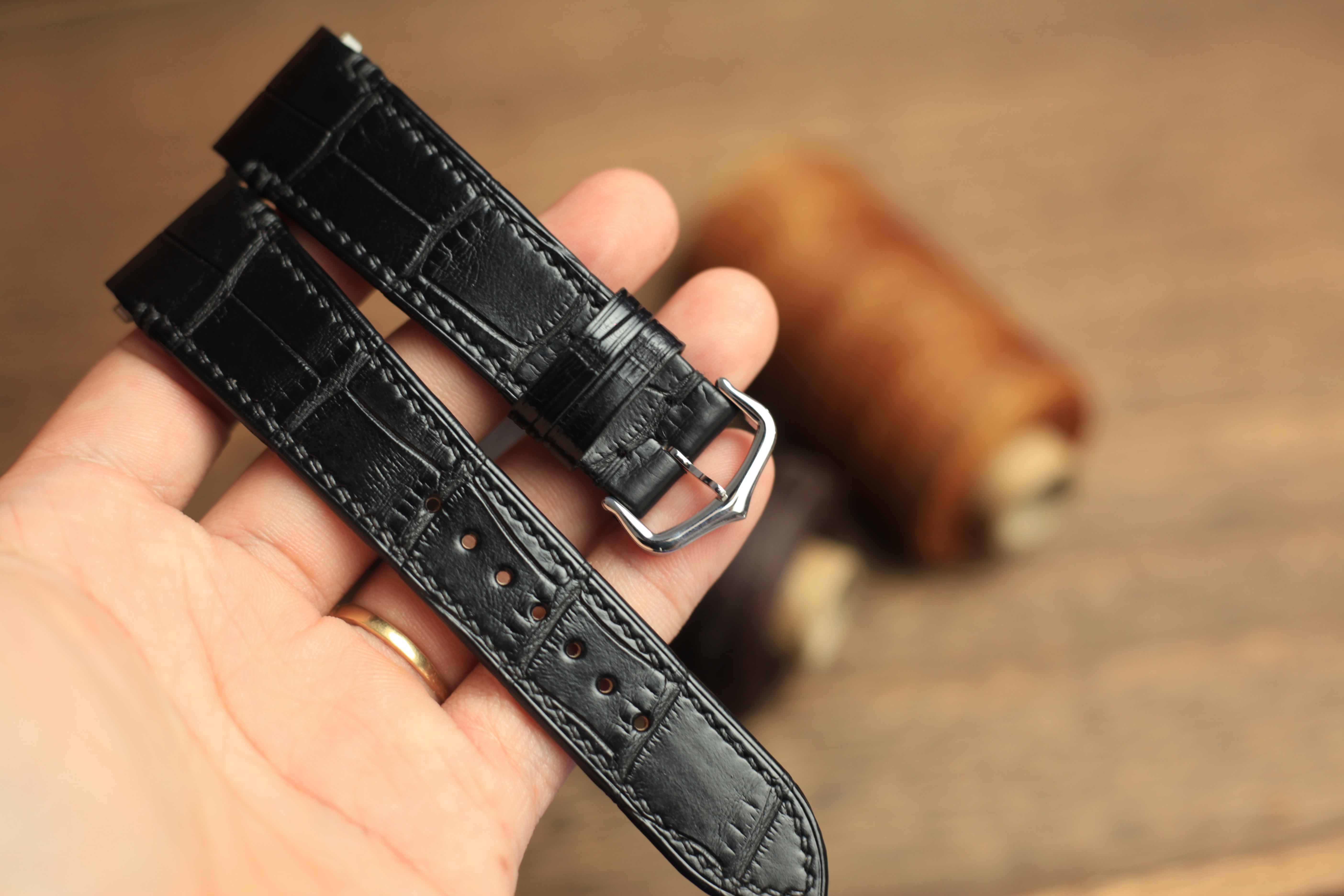 Black Alligator Leather Santos De Cartier Watch Strap