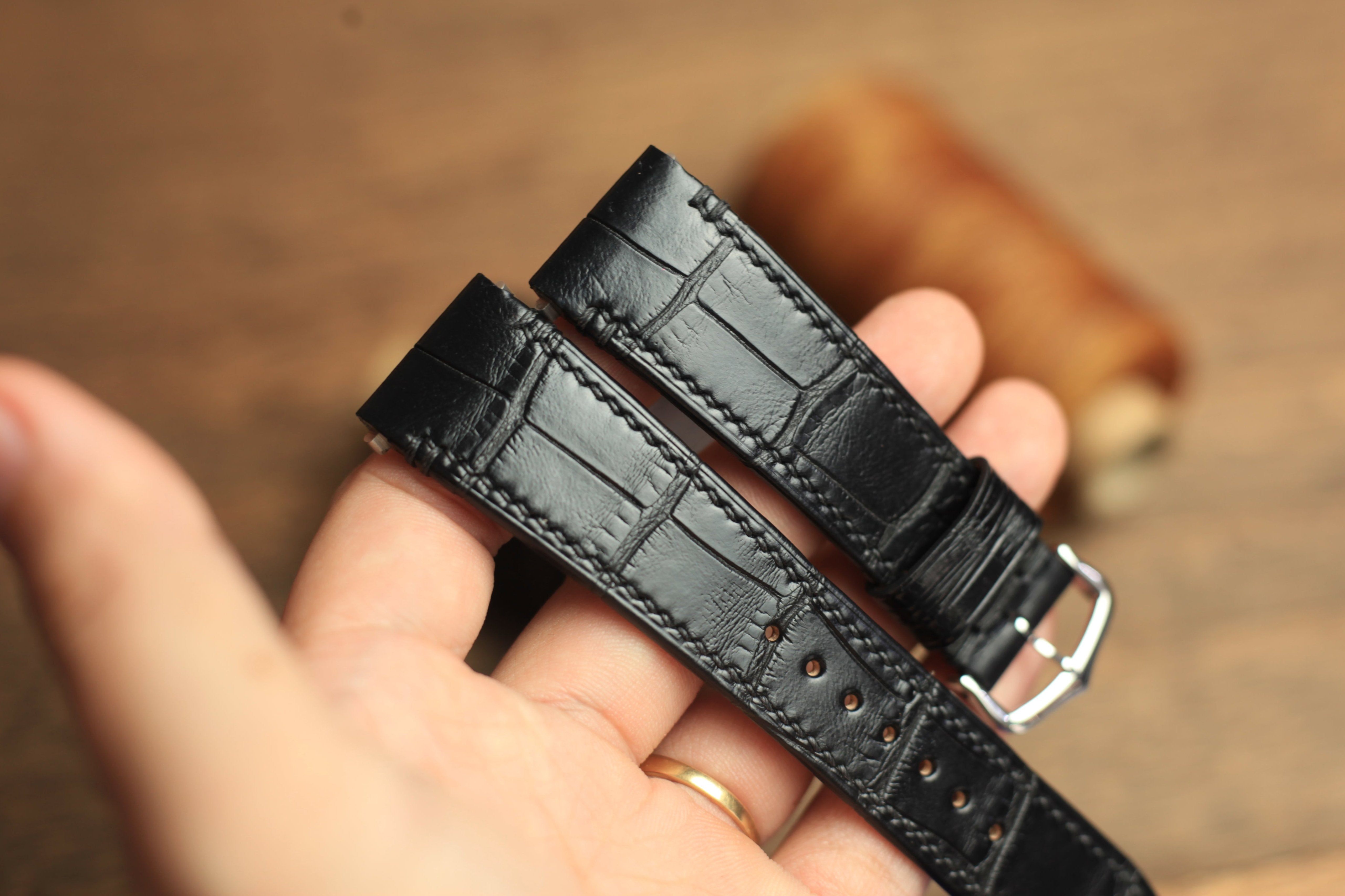 Black Alligator Leather Santos De Cartier Watch Strap