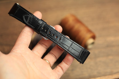 Black Alligator Leather Santos De Cartier Watch Strap