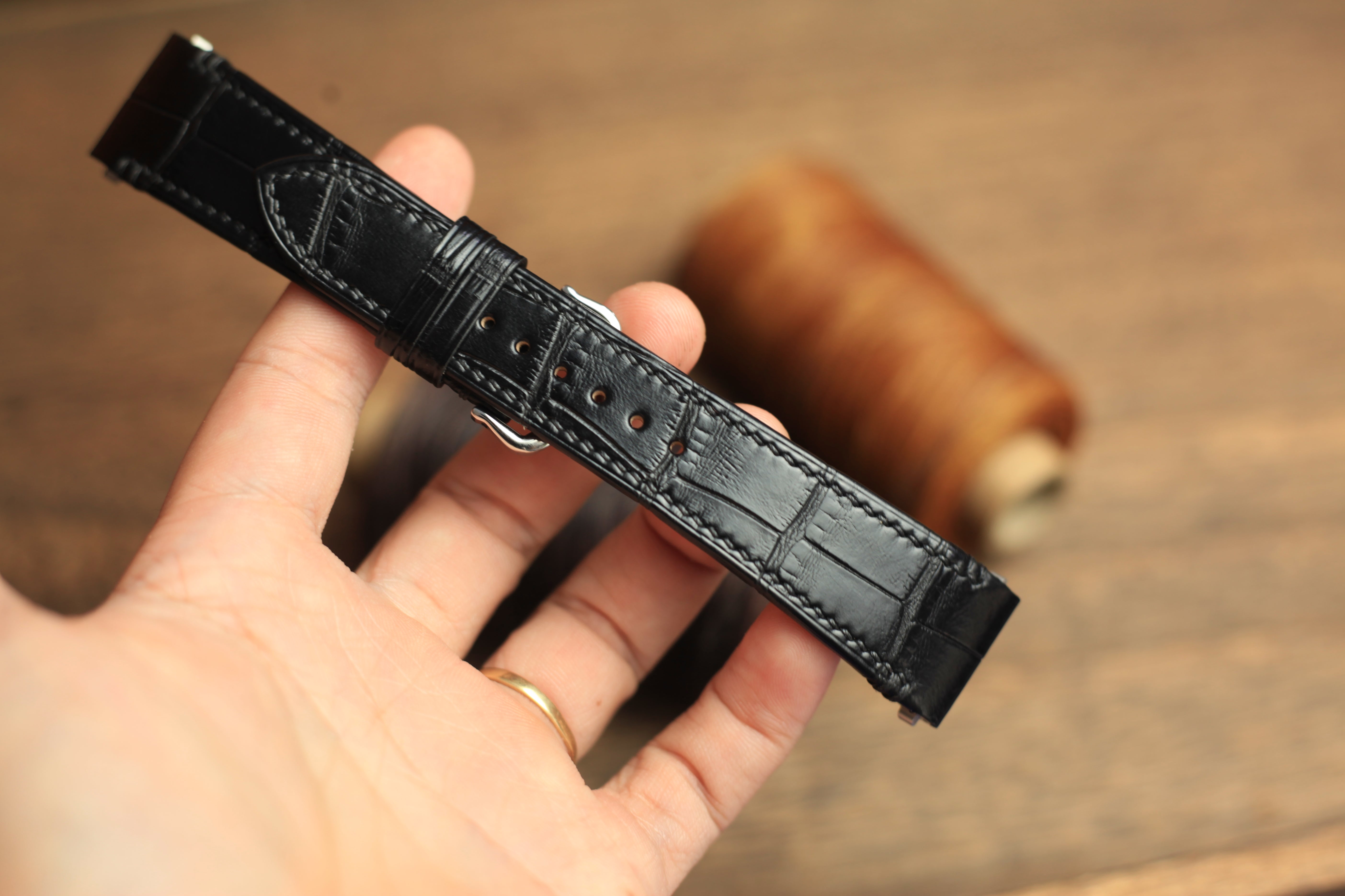 Black Alligator Leather Santos De Cartier Watch Strap