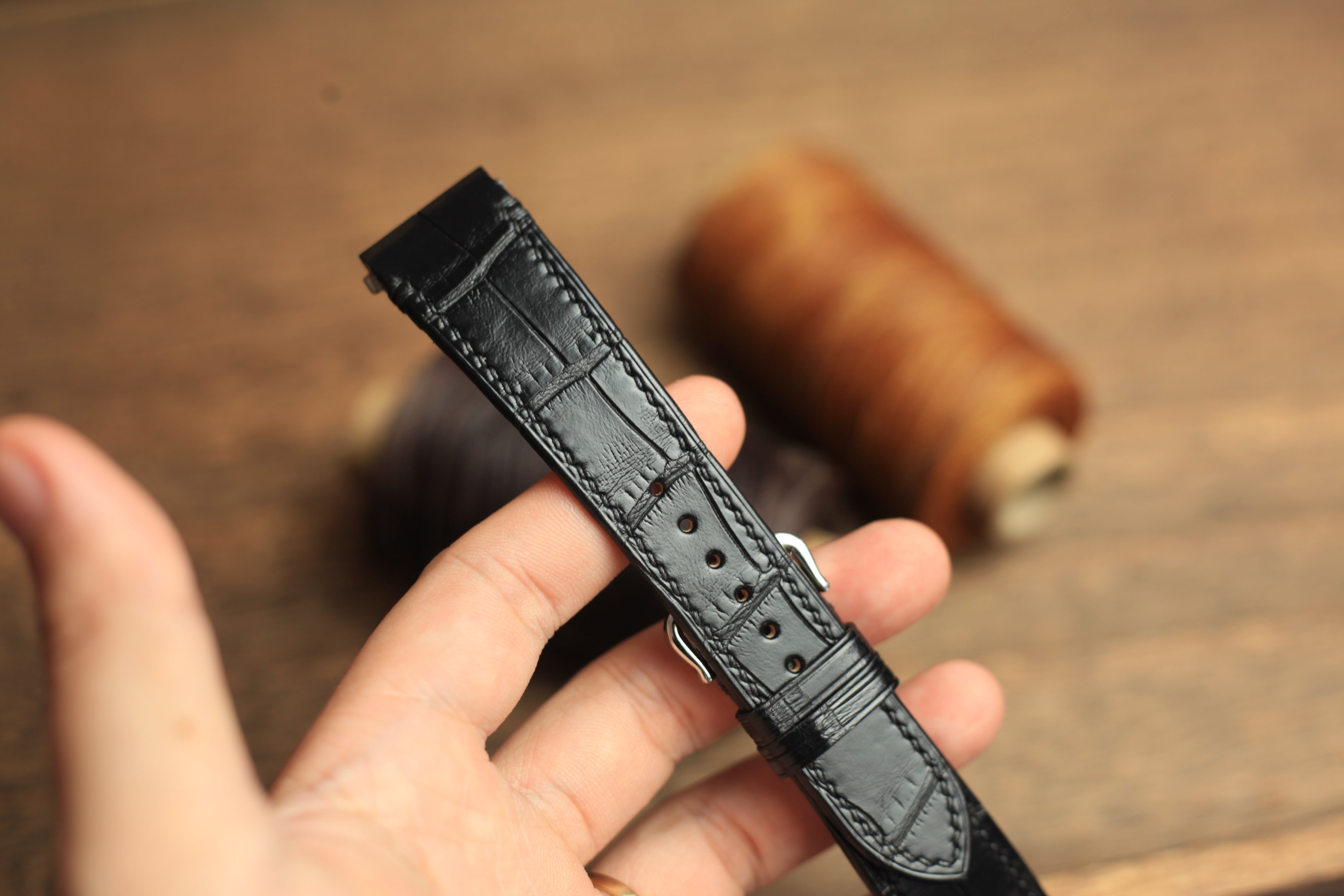 Black Alligator Leather Santos De Cartier Watch Strap
