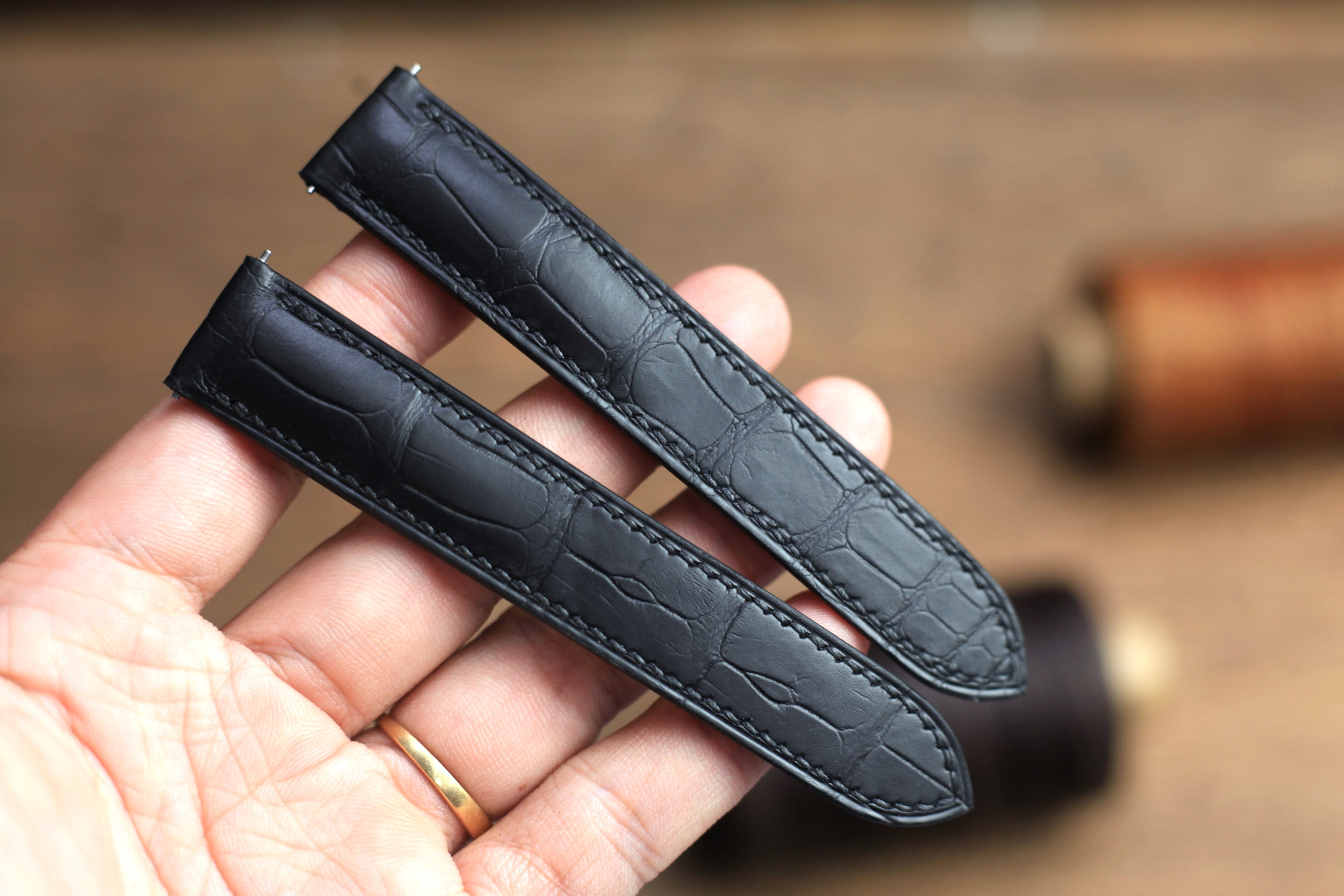 Matte Black Alligator Leather Cartier Watch Strap