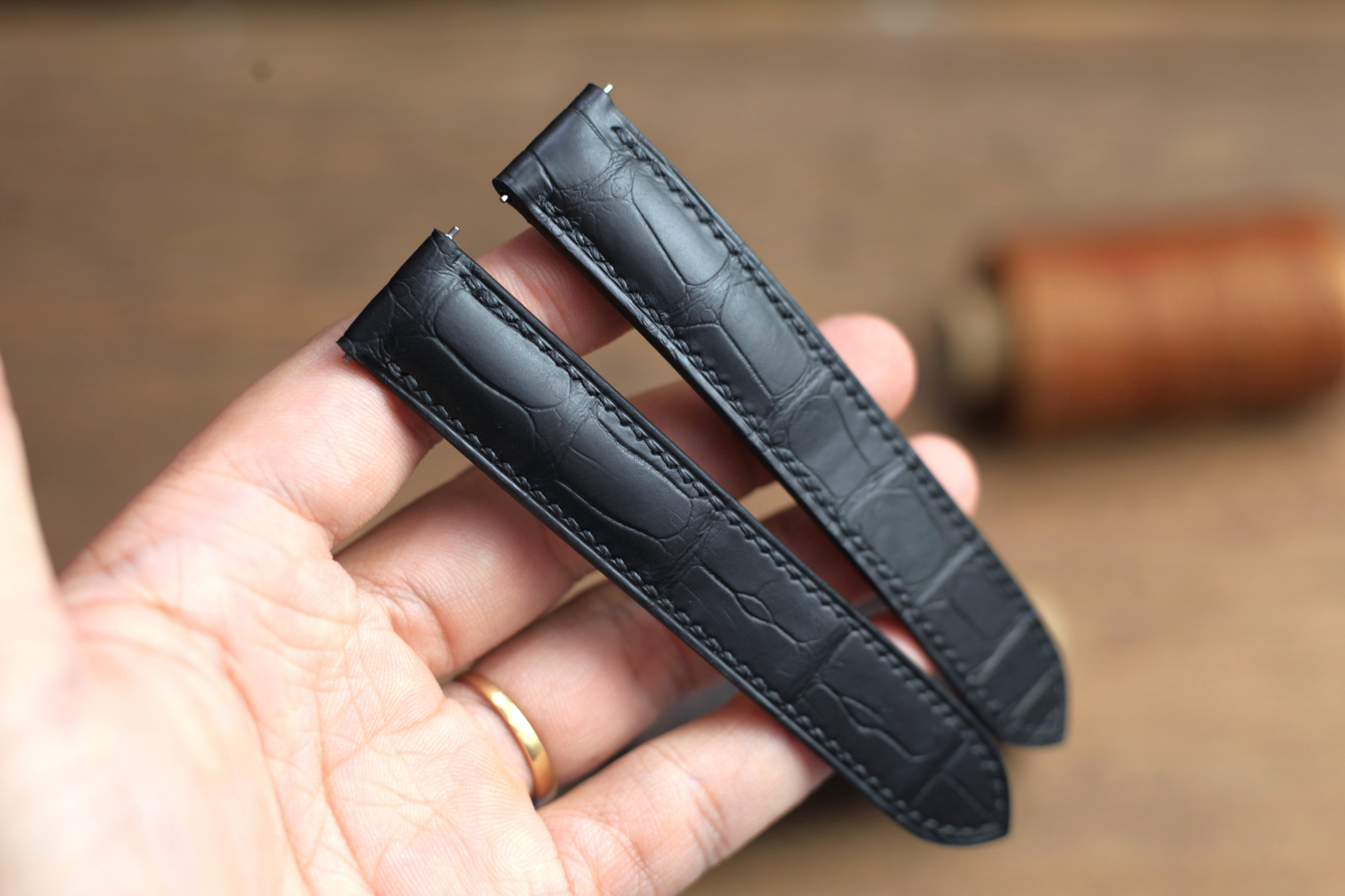 Matte Black Alligator Leather Cartier Watch Strap