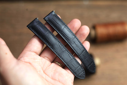 Matte Black Alligator Leather Cartier Watch Strap