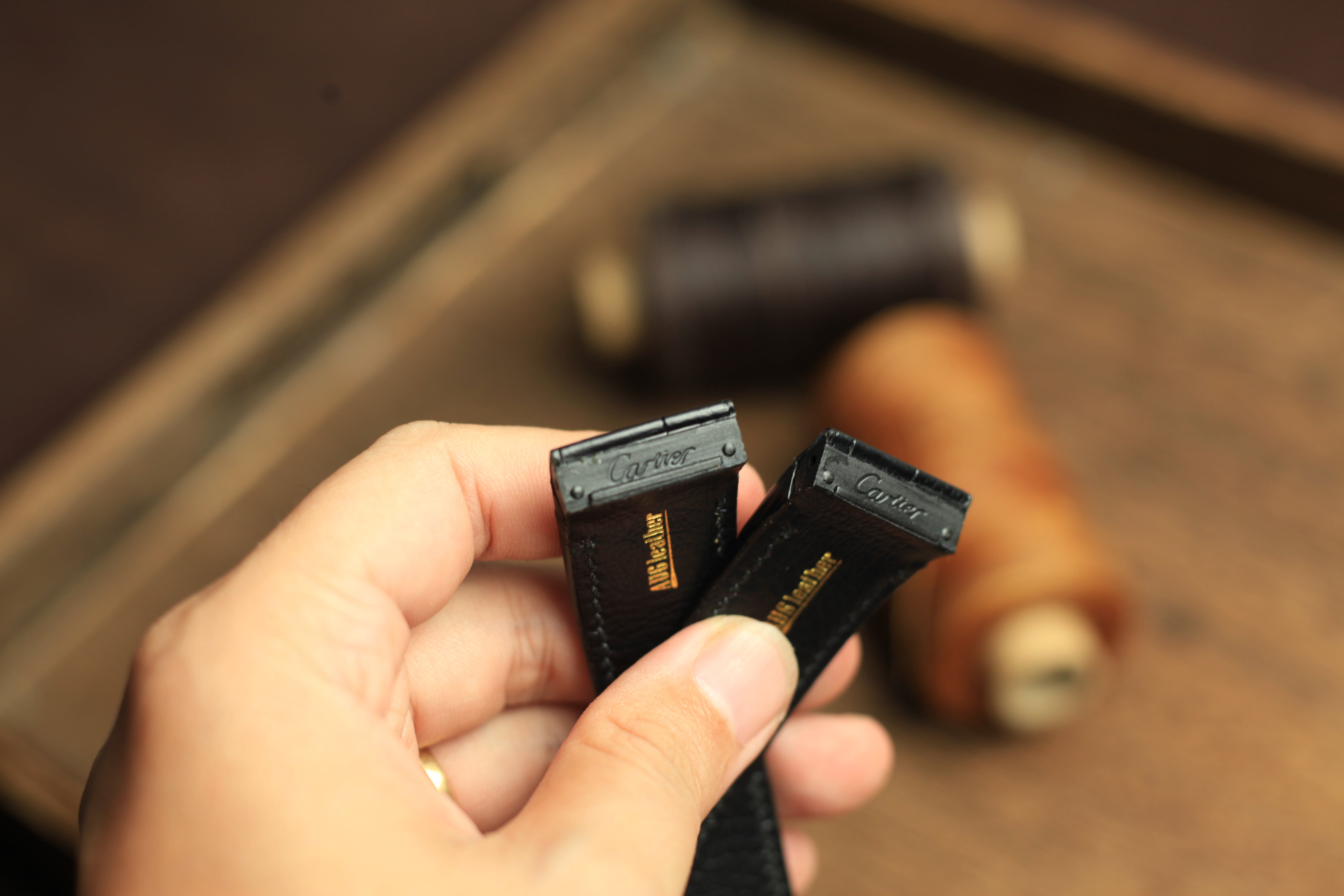 Black Alligator Leather Cartier Santos 100 Watch Strap
