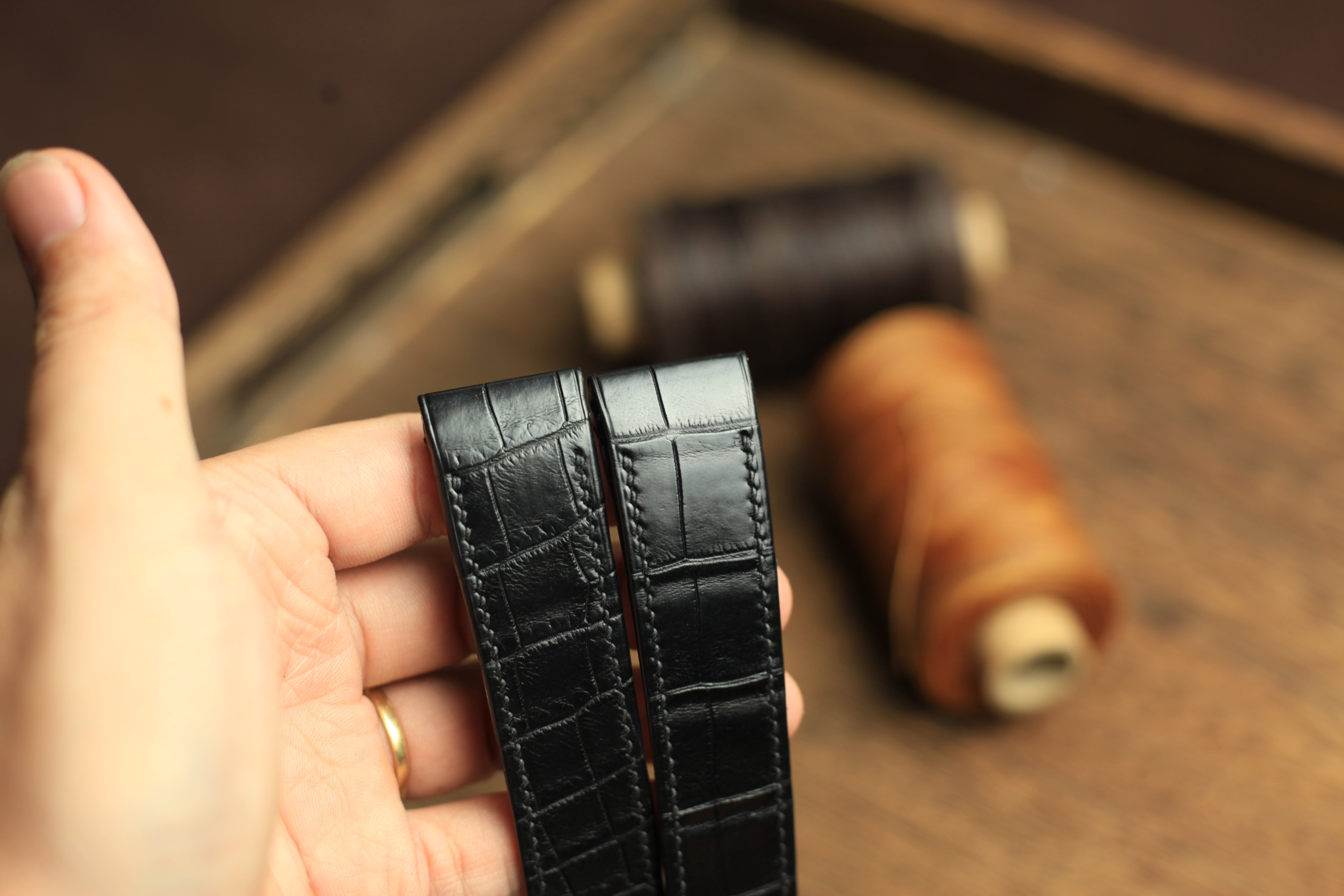 Black Alligator Leather Cartier Santos 100 Watch Strap