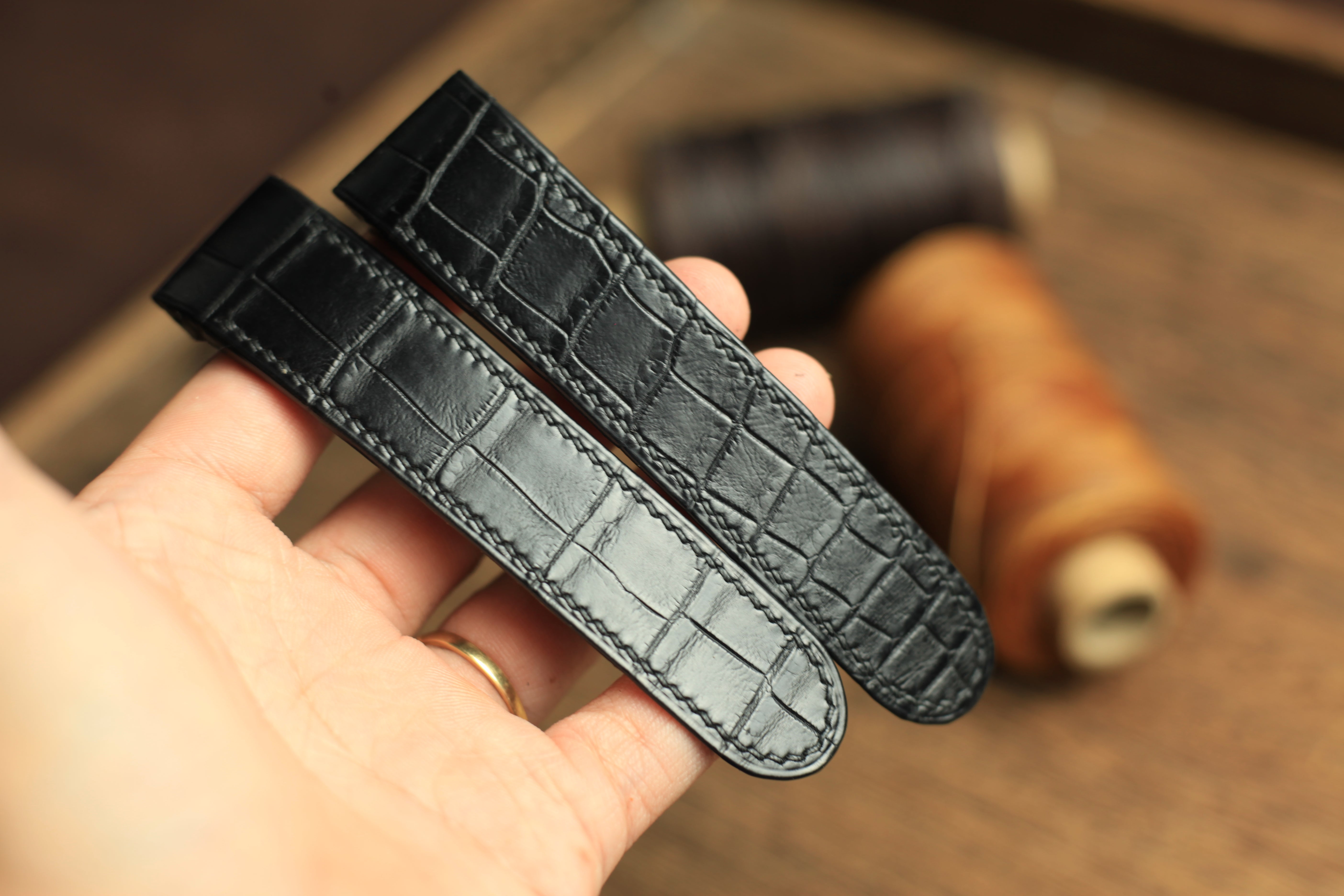 Black Alligator Leather Cartier Santos 100 Watch Strap