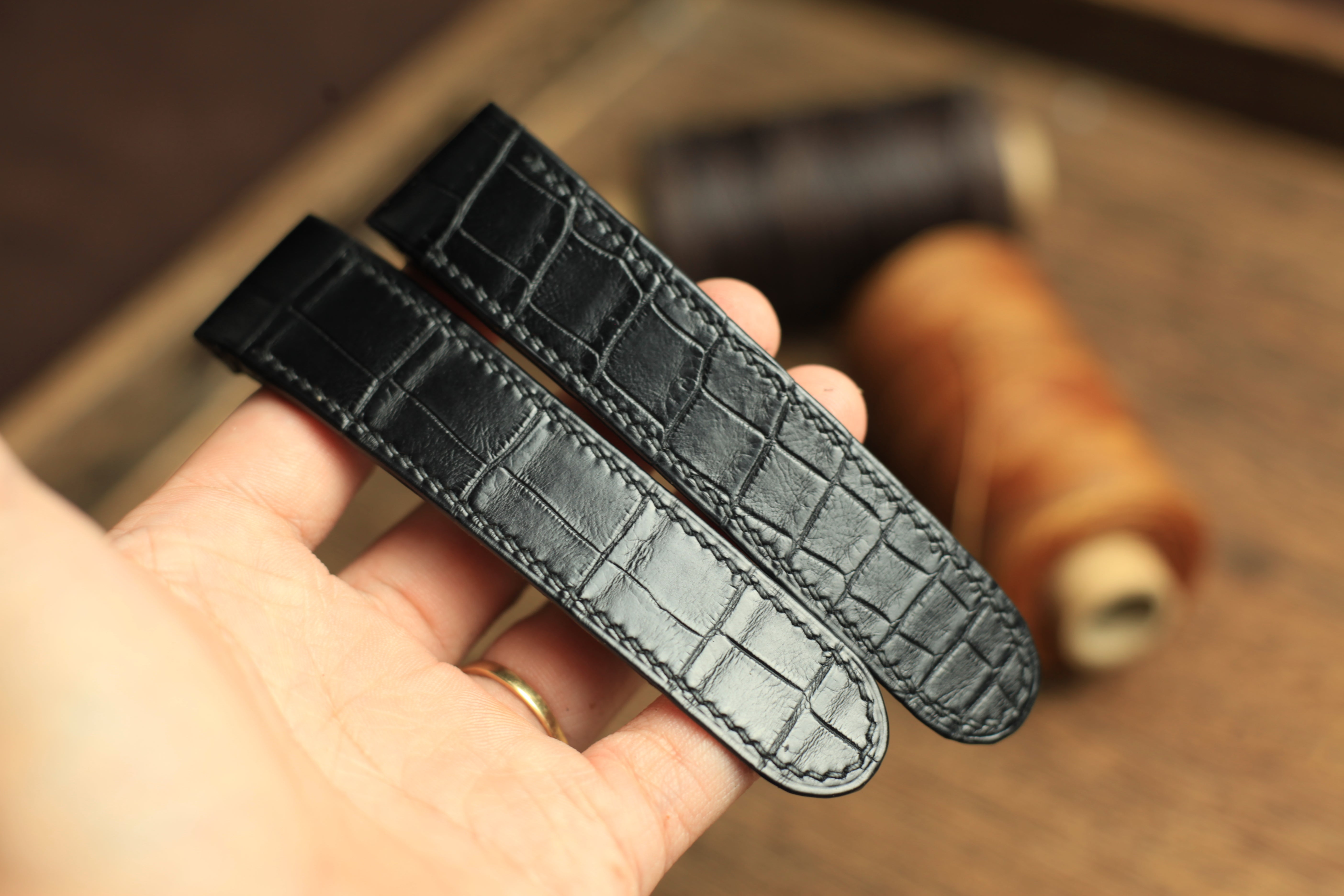 Black Alligator Leather Cartier Santos 100 Watch Strap