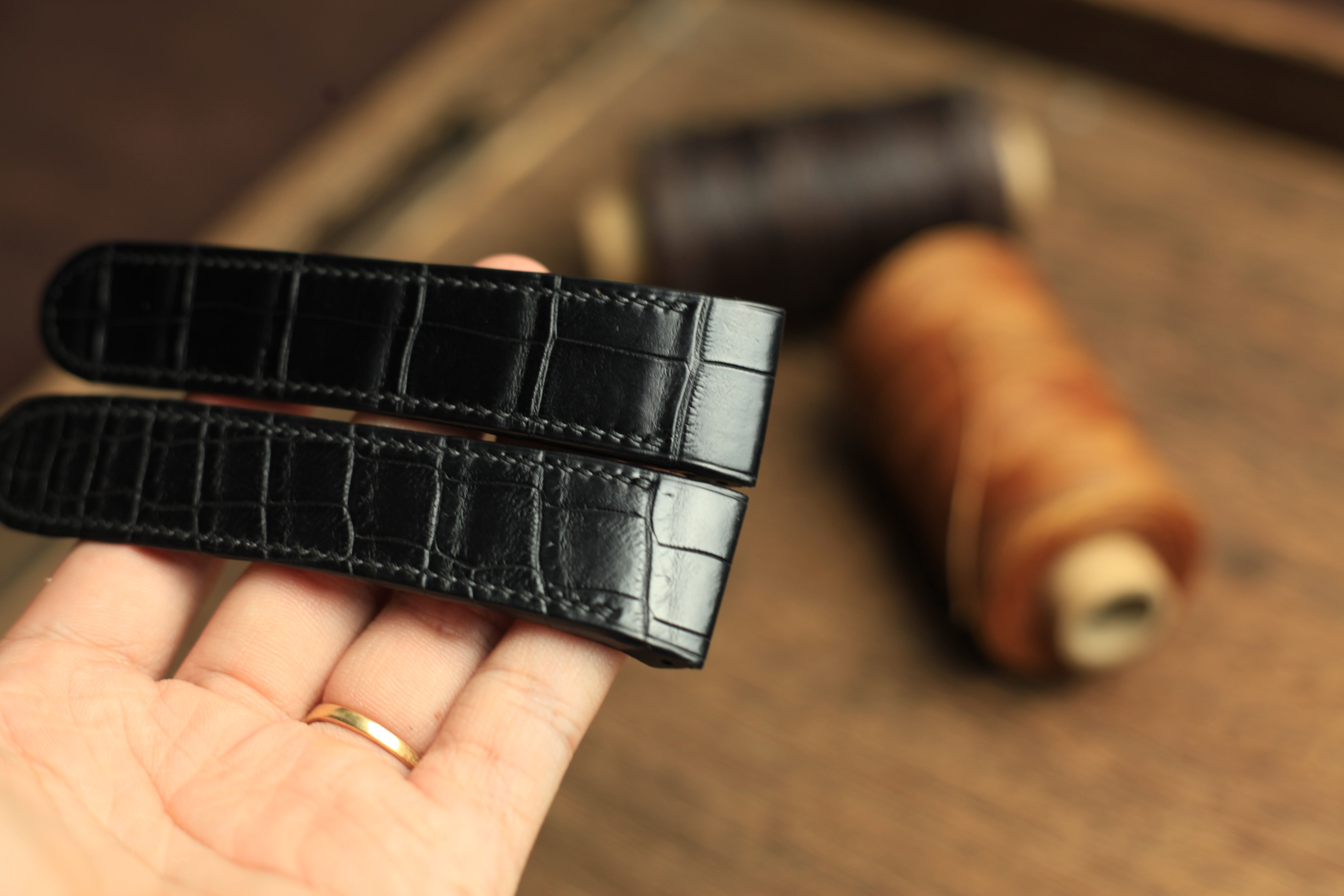 Black Alligator Leather Cartier Santos 100 Watch Strap