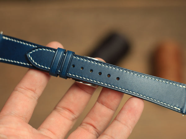 Buttero Blue Leather Handmade Watch Strap, Quick Release Spring Bar