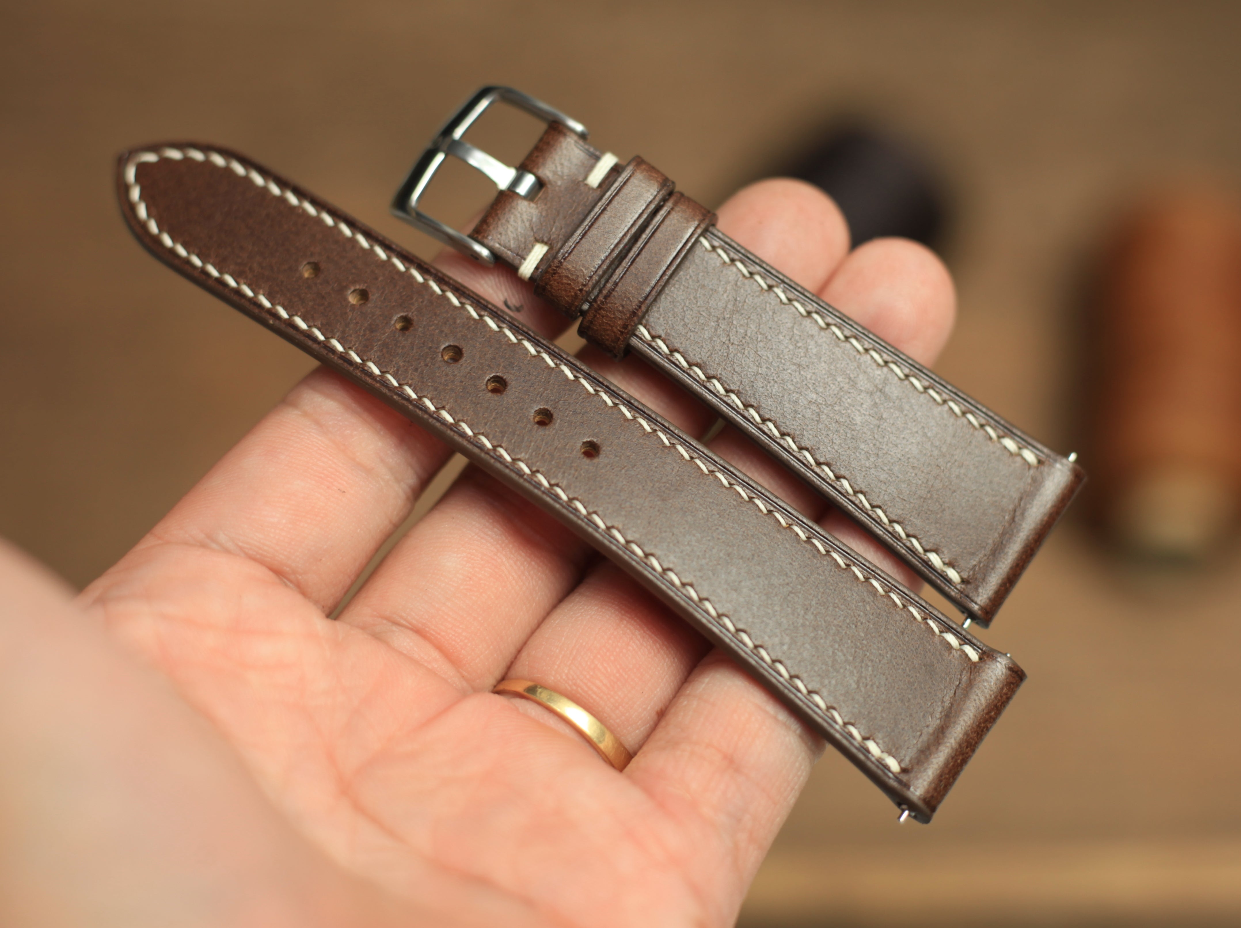 Buttero Dark Brown Leather Handmade Watch Strap, Quick Release Spring Bar