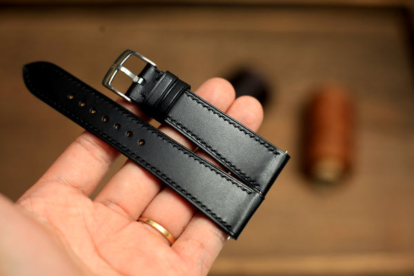 Buttero Black Leather Handmade Watch Strap, Quick Release Spring Bar