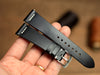 Row-Stitch Buttero Black Leather Handmade Watch Strap, Quick Release Spring Bar