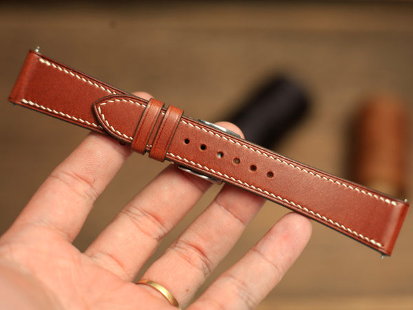 Buttero Chestnut Brown Leather Handmade Watch Strap, Quick Release Spring Bar