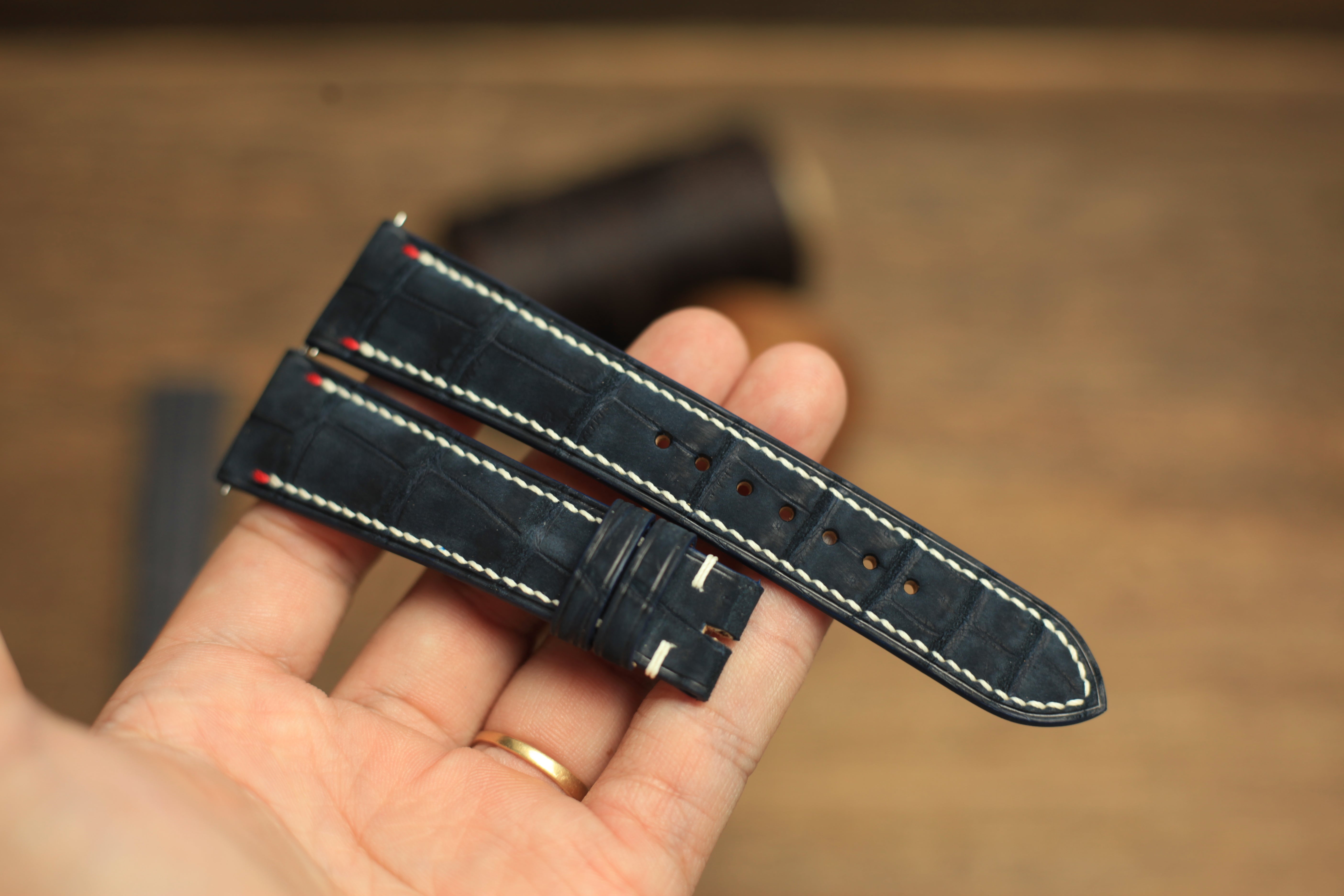 Genuine Nubuck Blue Alligator Leather, Handmade Watch Strap