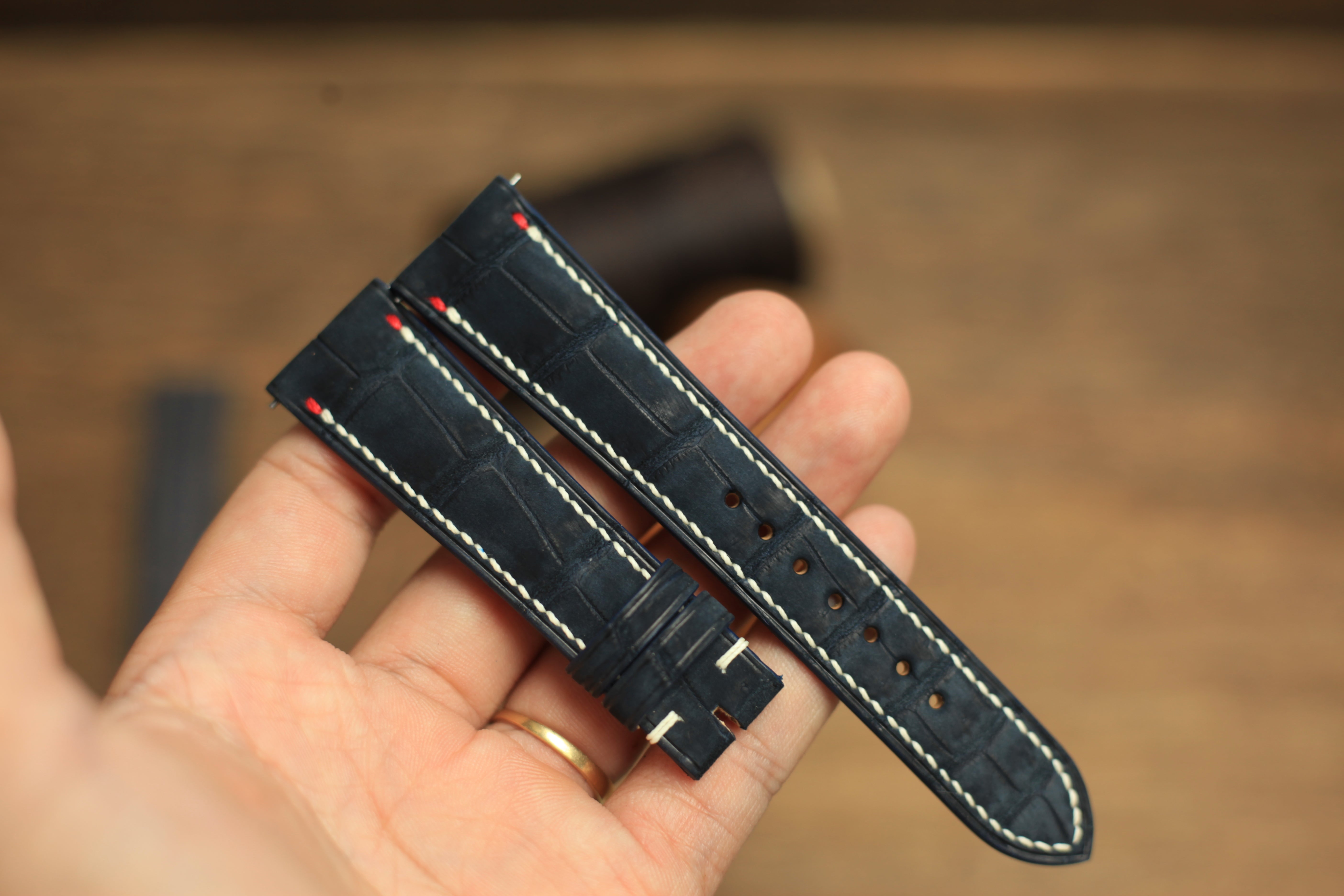 Genuine Nubuck Blue Alligator Leather, Handmade Watch Strap