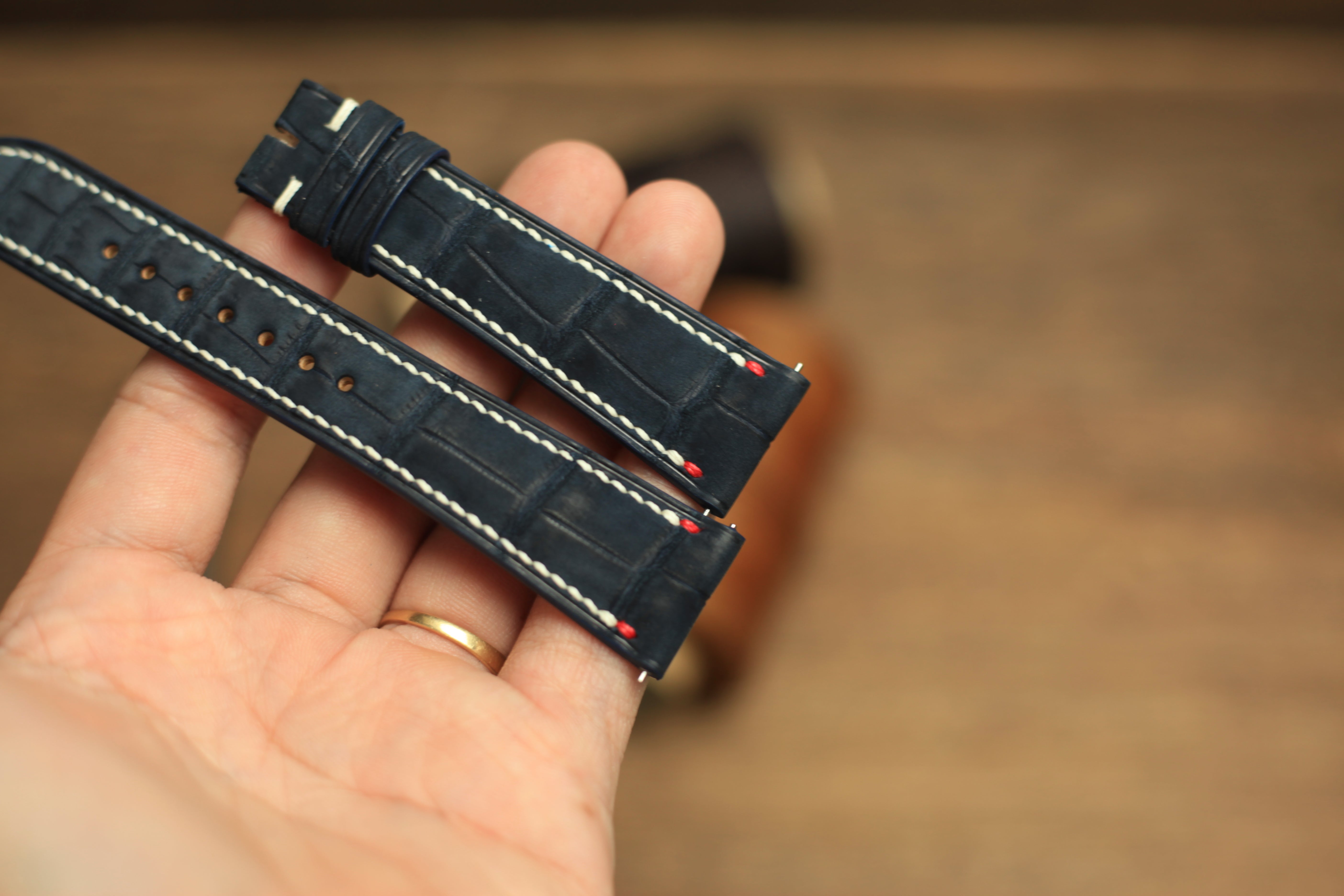 Genuine Nubuck Blue Alligator Leather, Handmade Watch Strap
