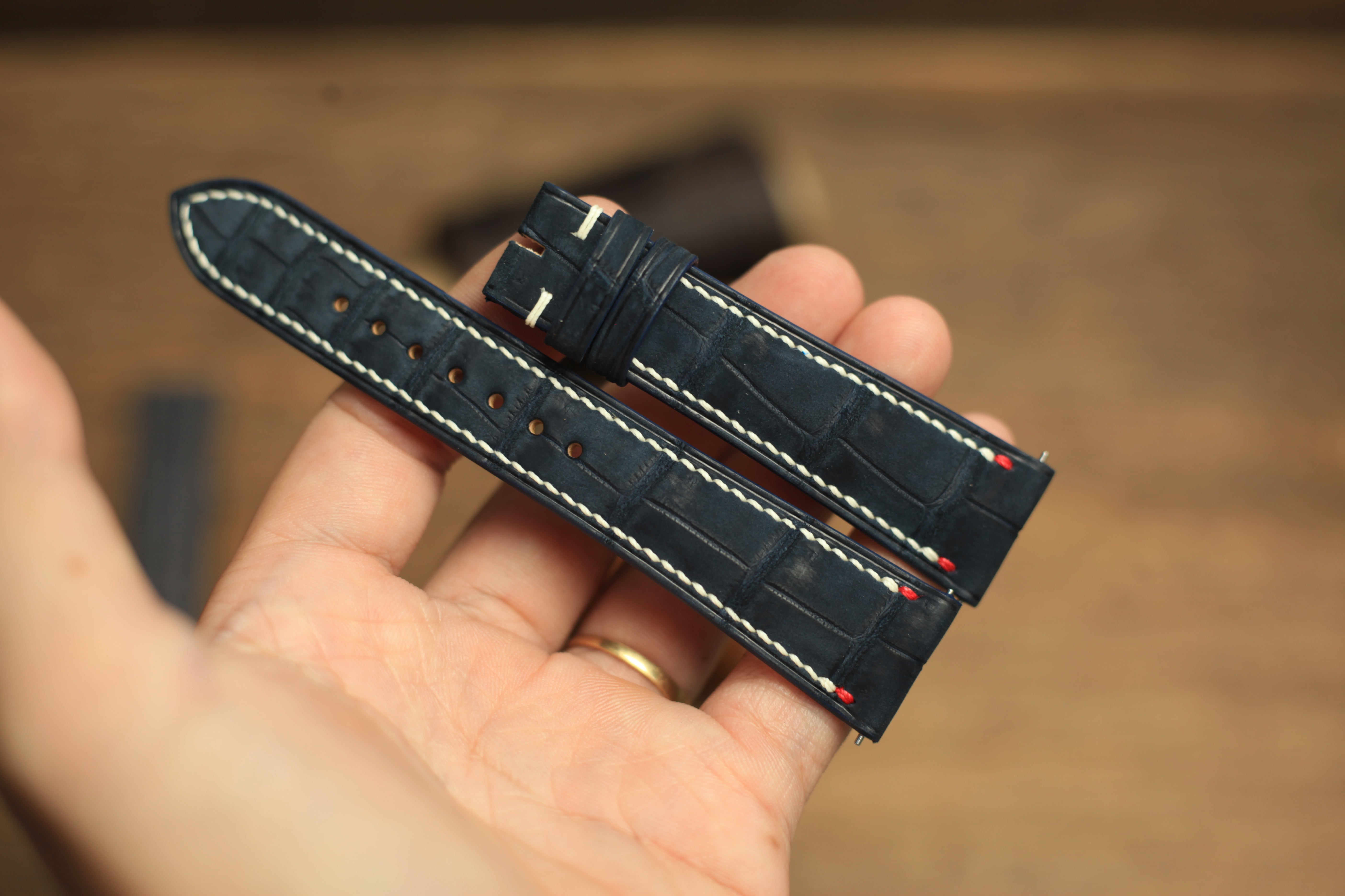 Genuine Nubuck Blue Alligator Leather, Handmade Watch Strap