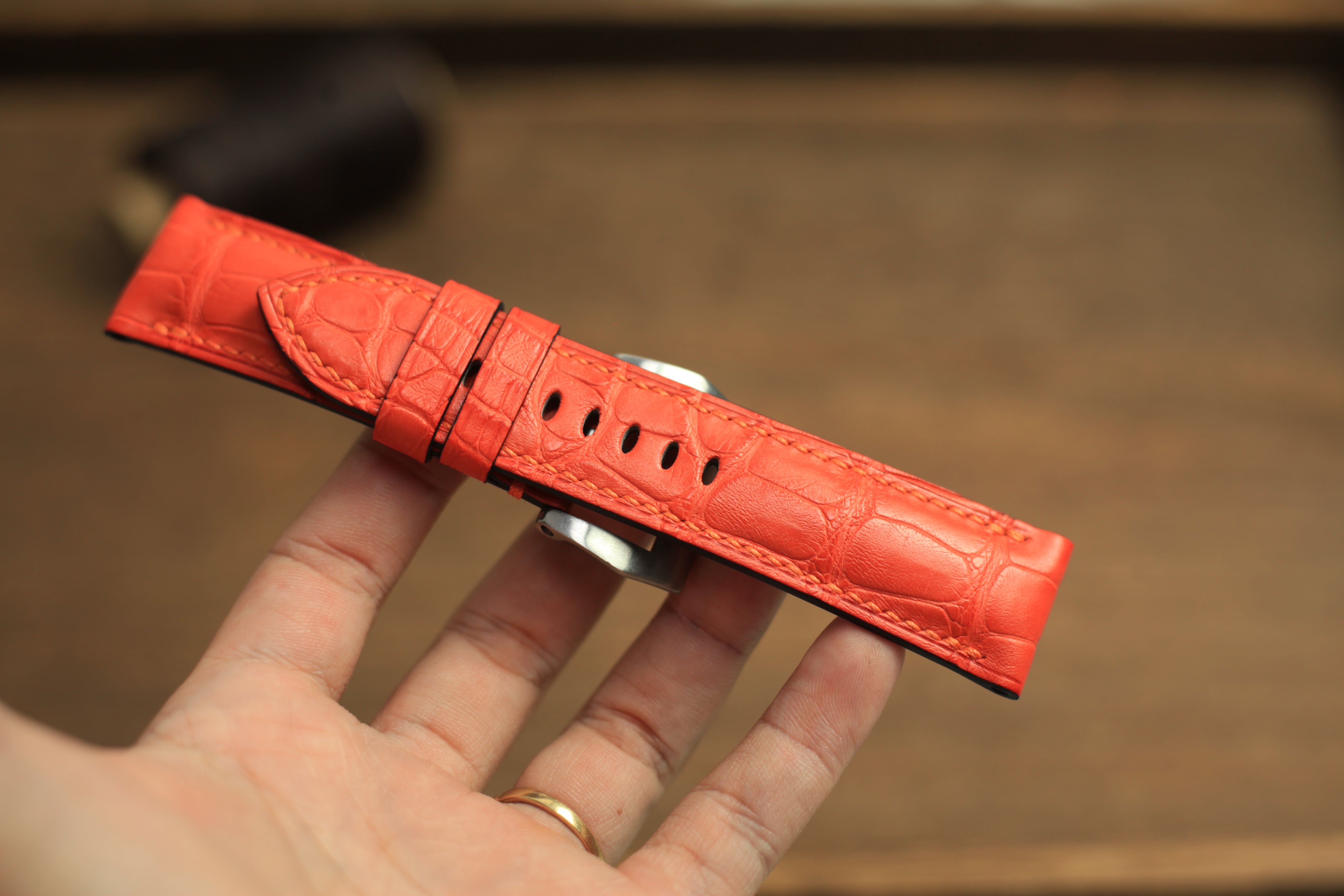 Panerai Watch Band Handmade, Alligator Orange Leather