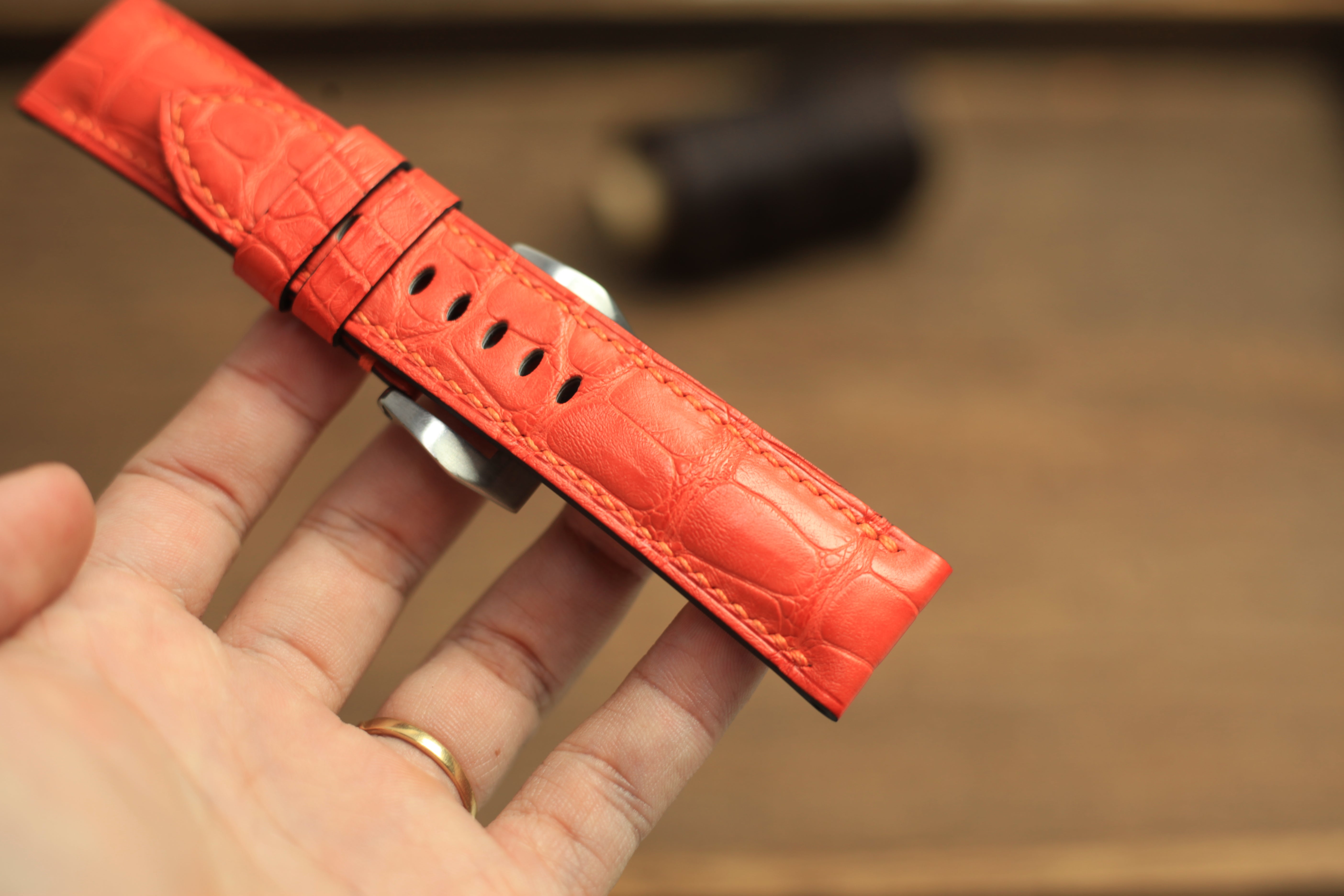 Panerai Watch Band Handmade, Alligator Orange Leather
