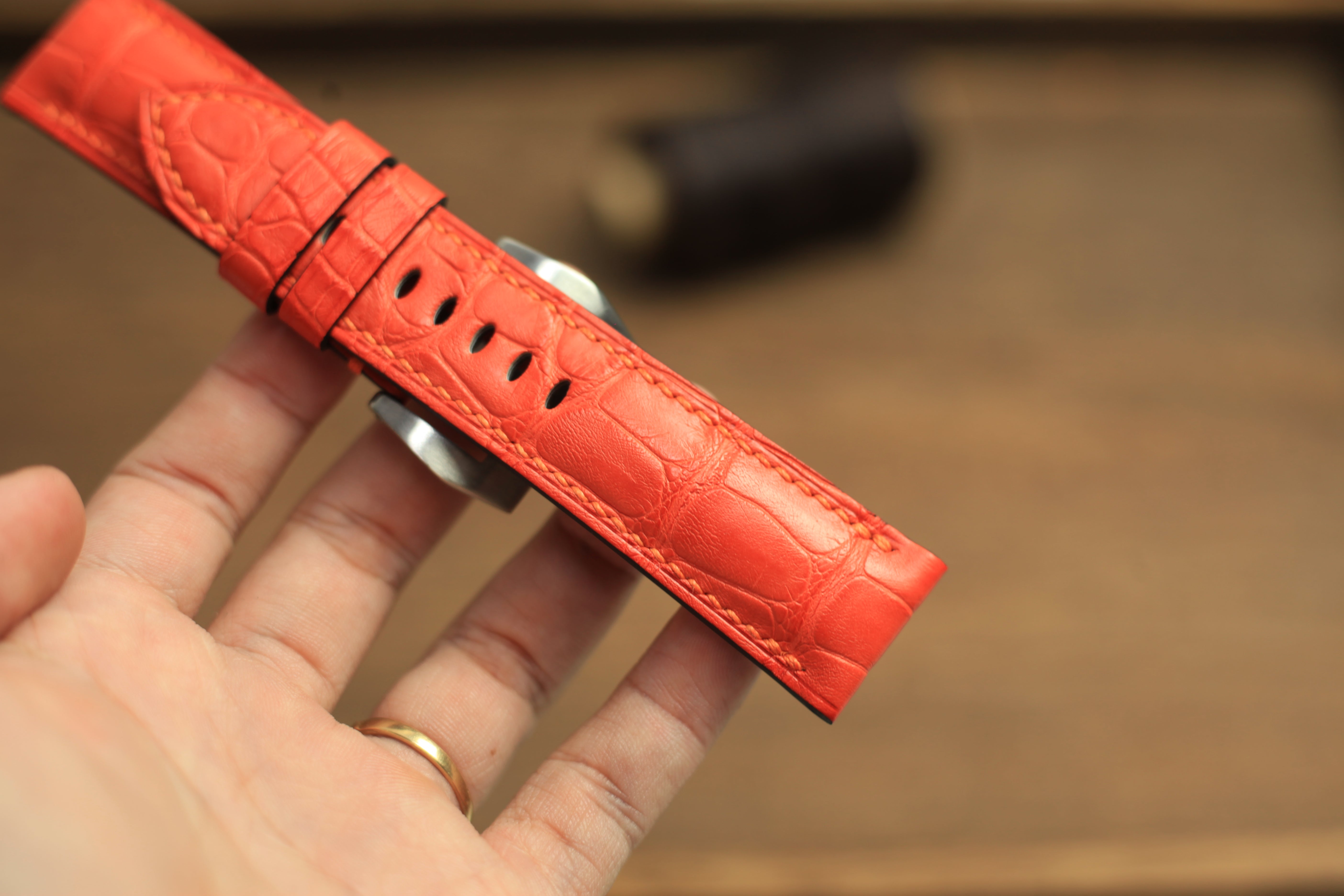 Panerai Watch Band Handmade, Alligator Orange Leather