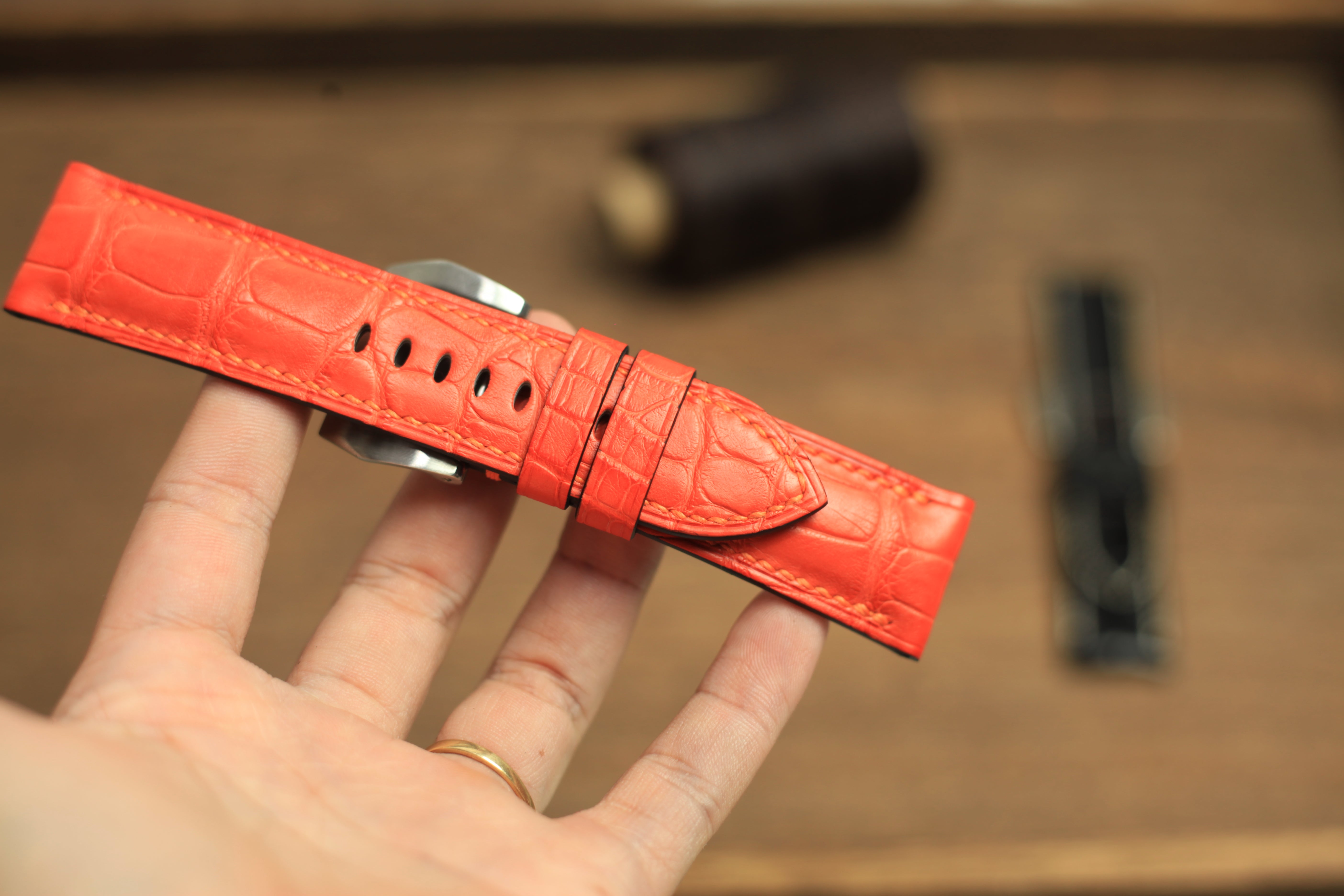 Panerai Watch Band Handmade, Alligator Orange Leather