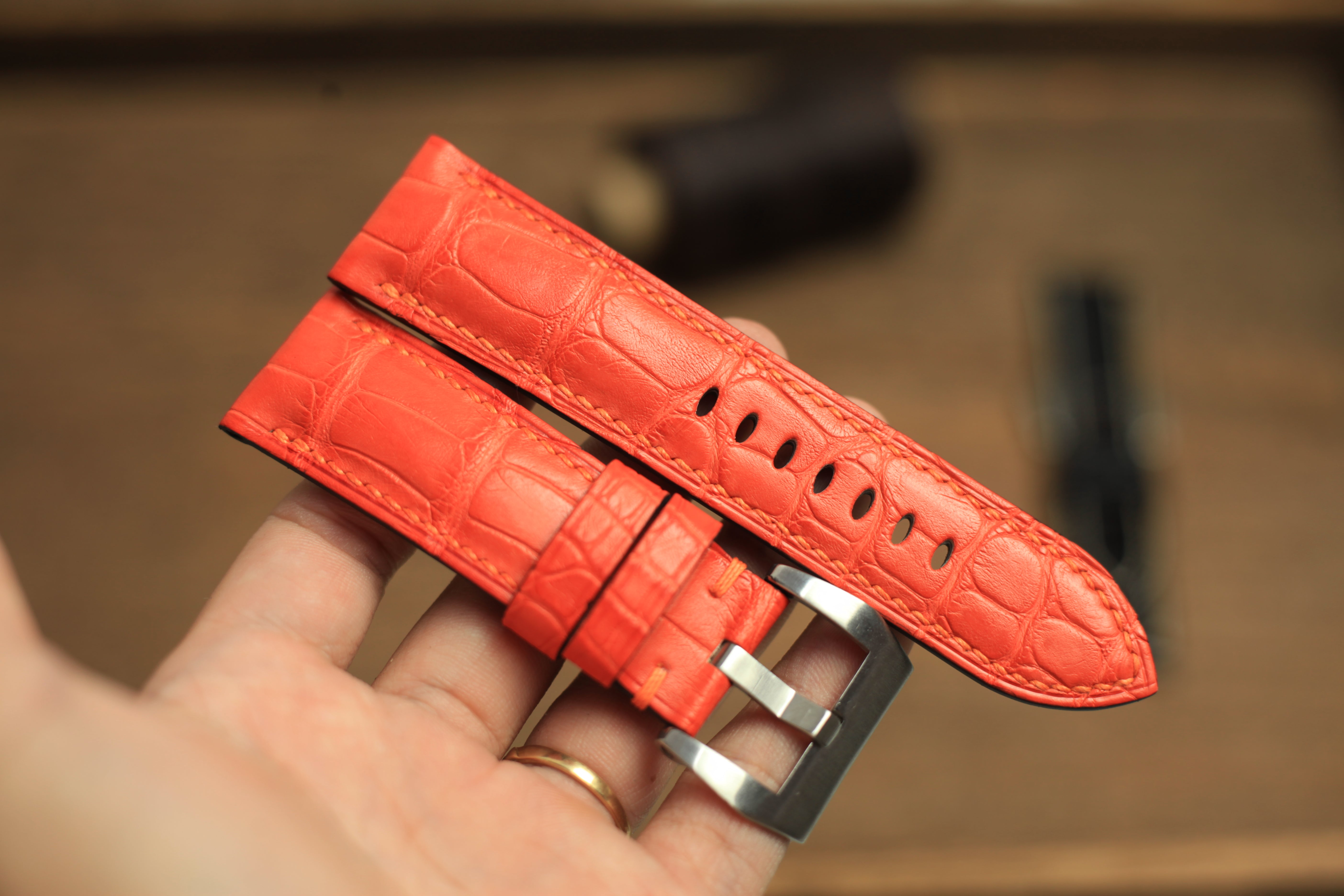Panerai Watch Band Handmade, Alligator Orange Leather