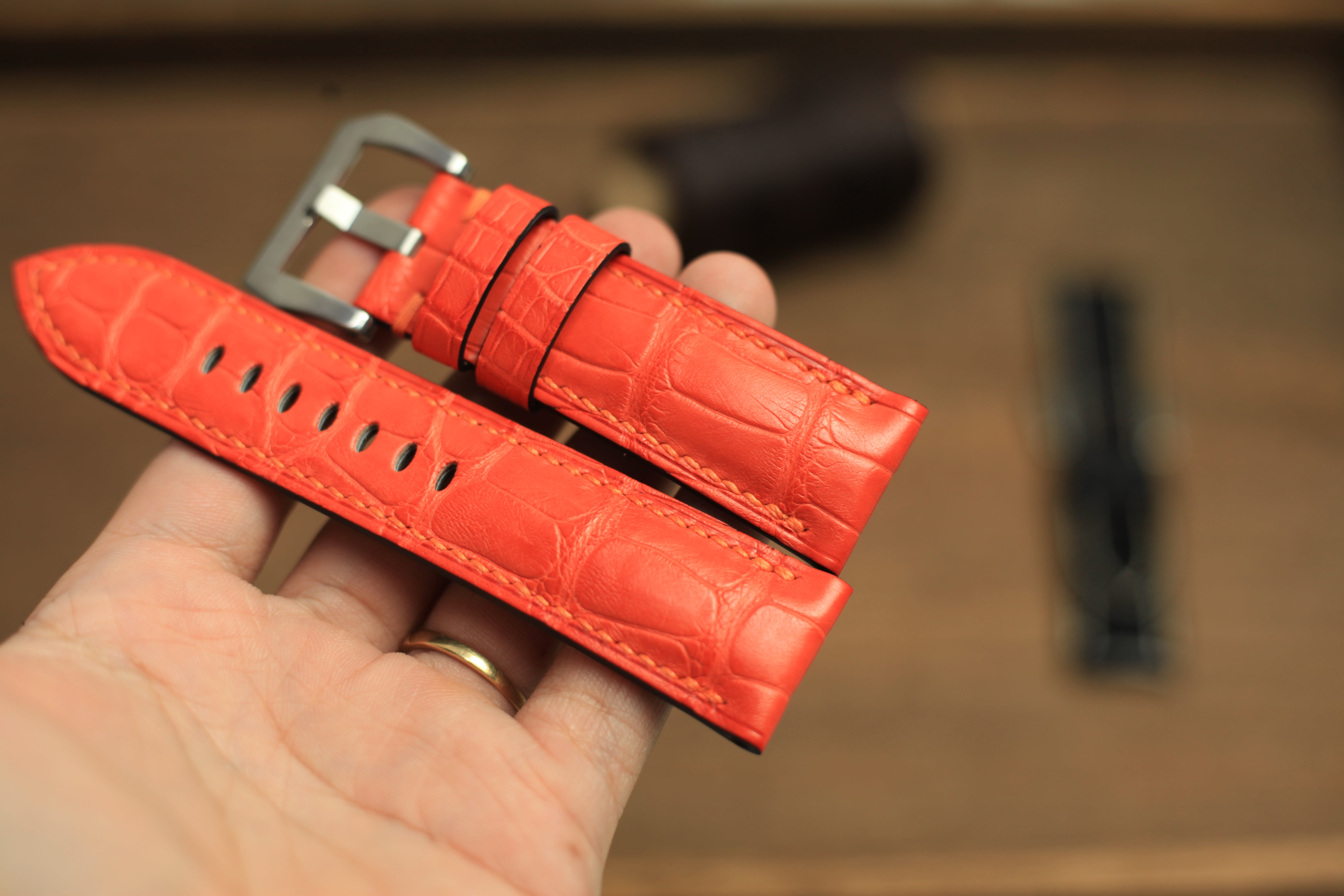 Panerai Watch Band Handmade, Alligator Orange Leather