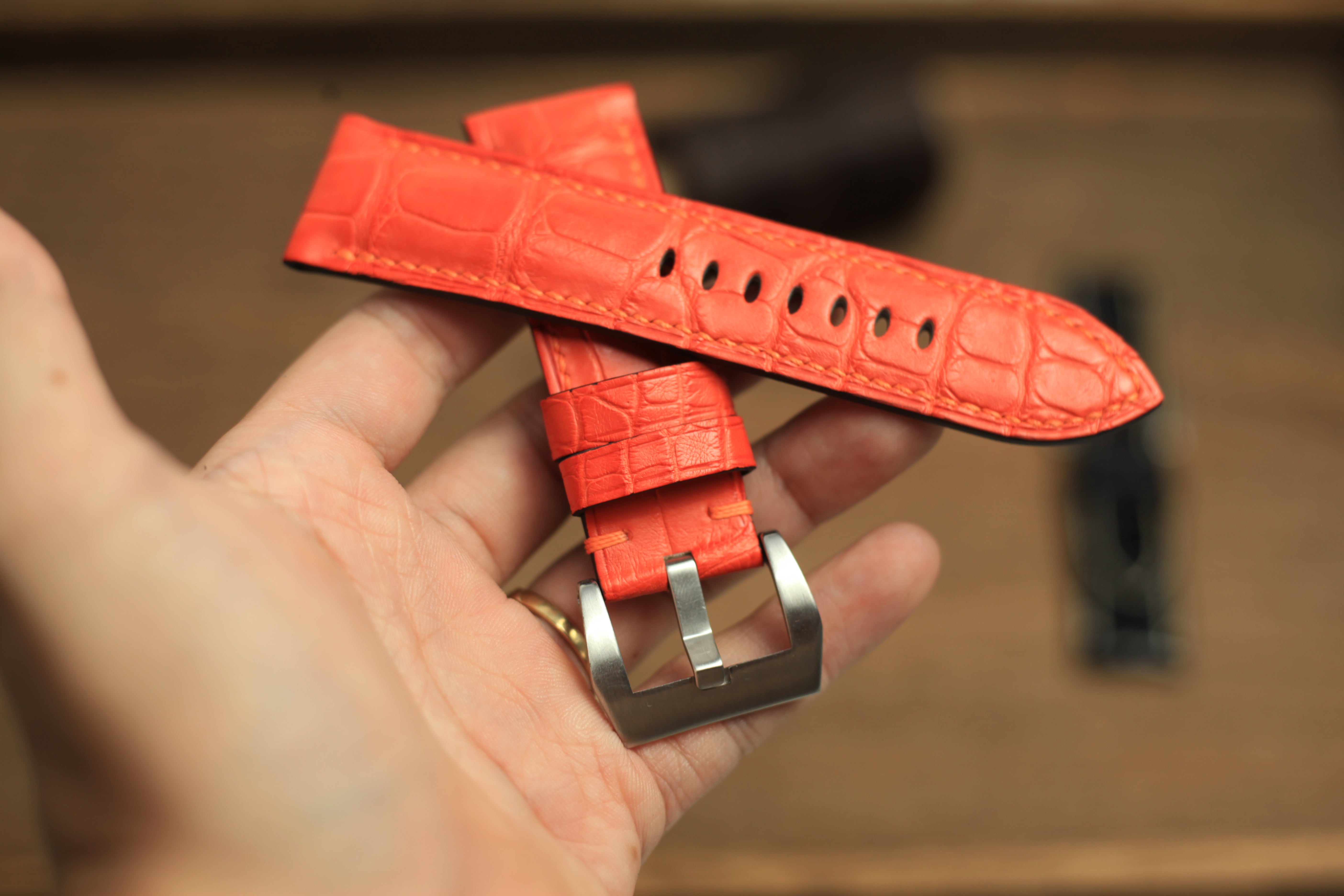 Panerai Watch Band Handmade, Alligator Orange Leather