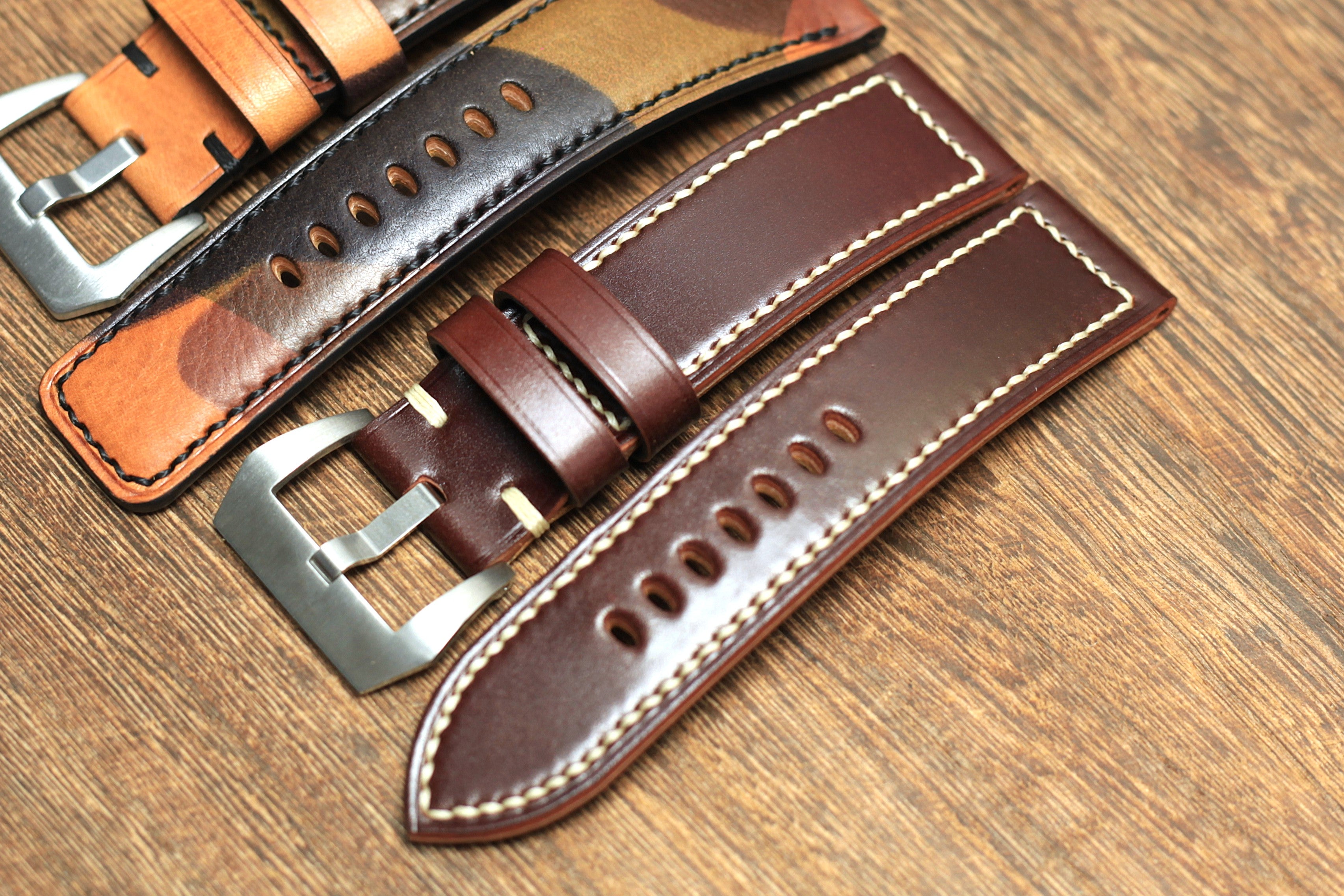 Handmade Burgundy Shell Cordovan Panerai Watch Strap